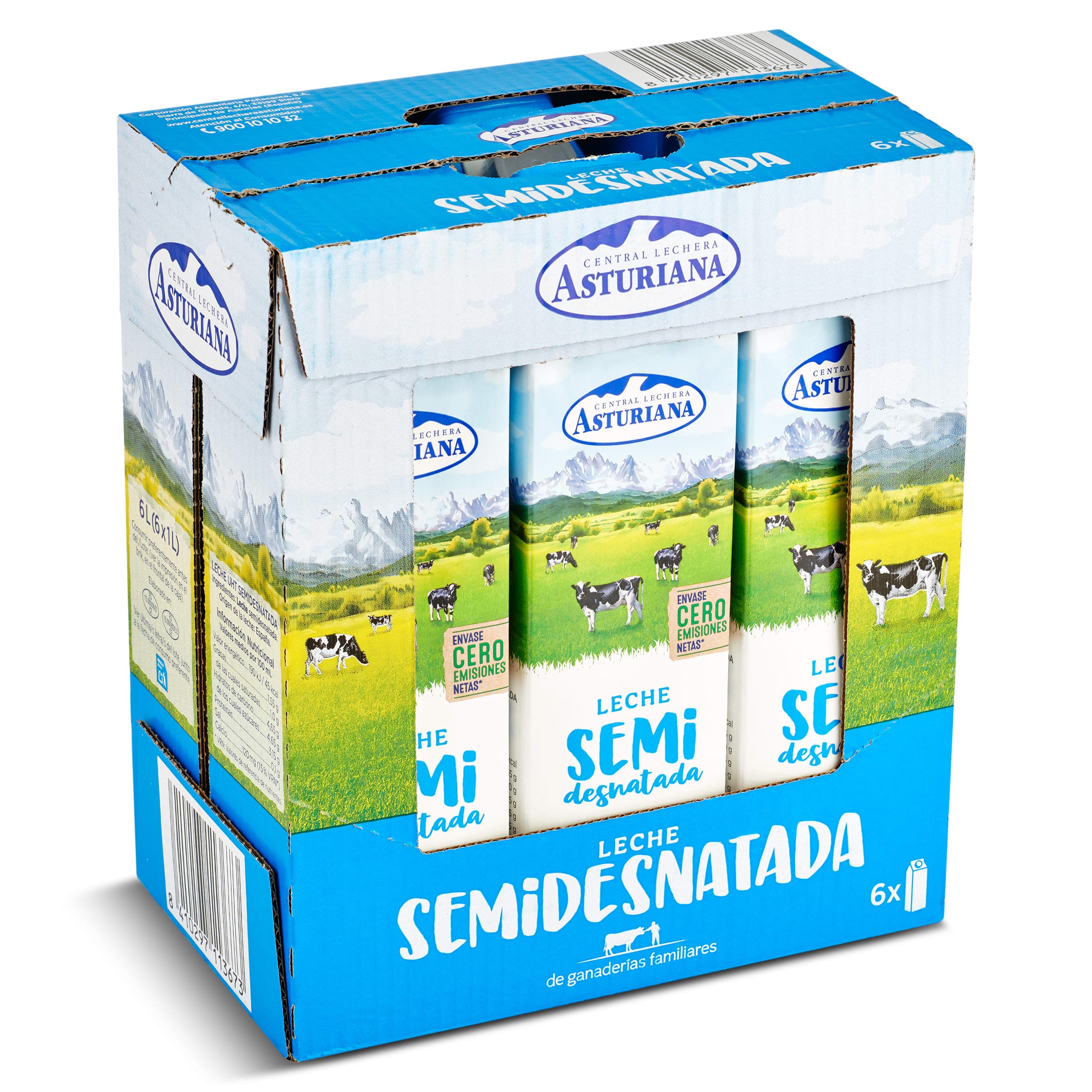 Leche semidesnatada Central Lechera Asturiana pack 6 x 1 L