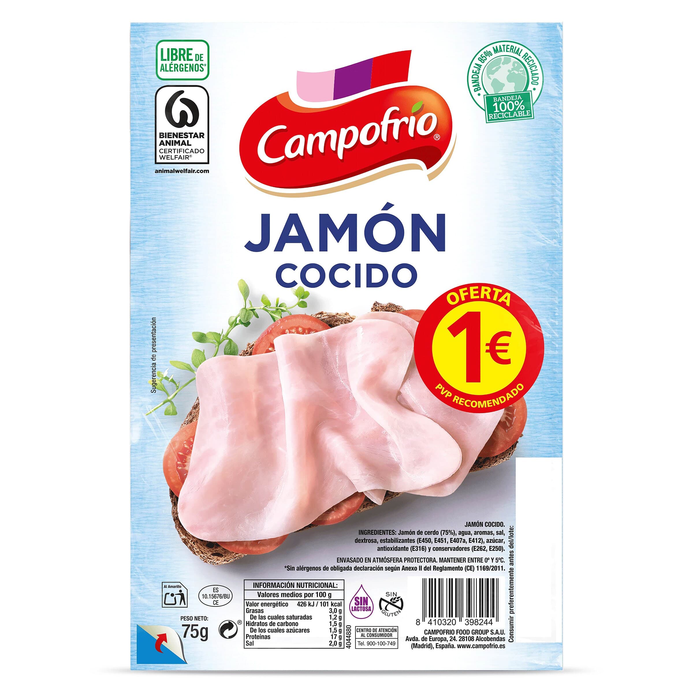 Jamón cocido Campofrío Finissimas sobre 75 g