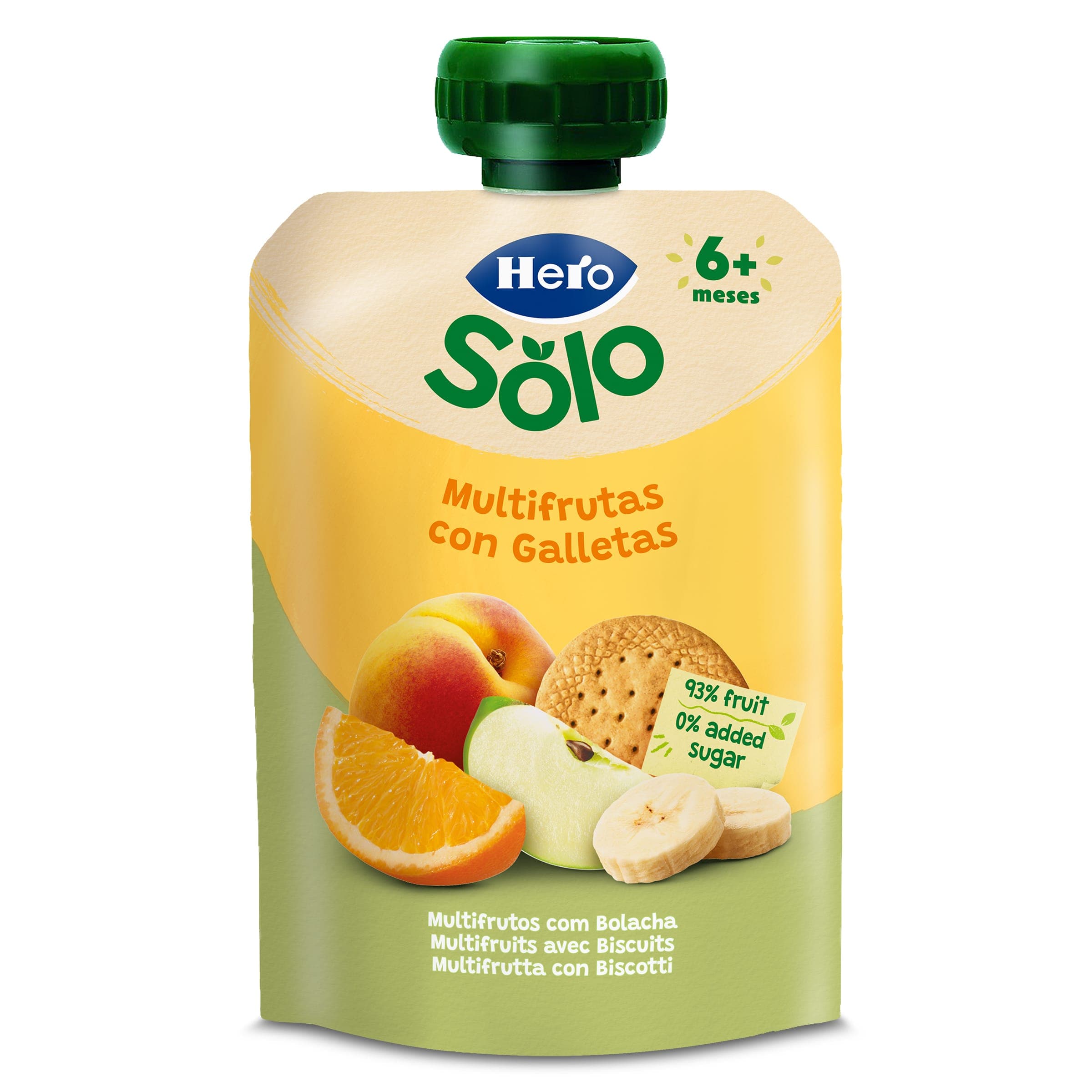 Alimento infantil con puré multifrutas con galleta Hero bolsa 100 g
