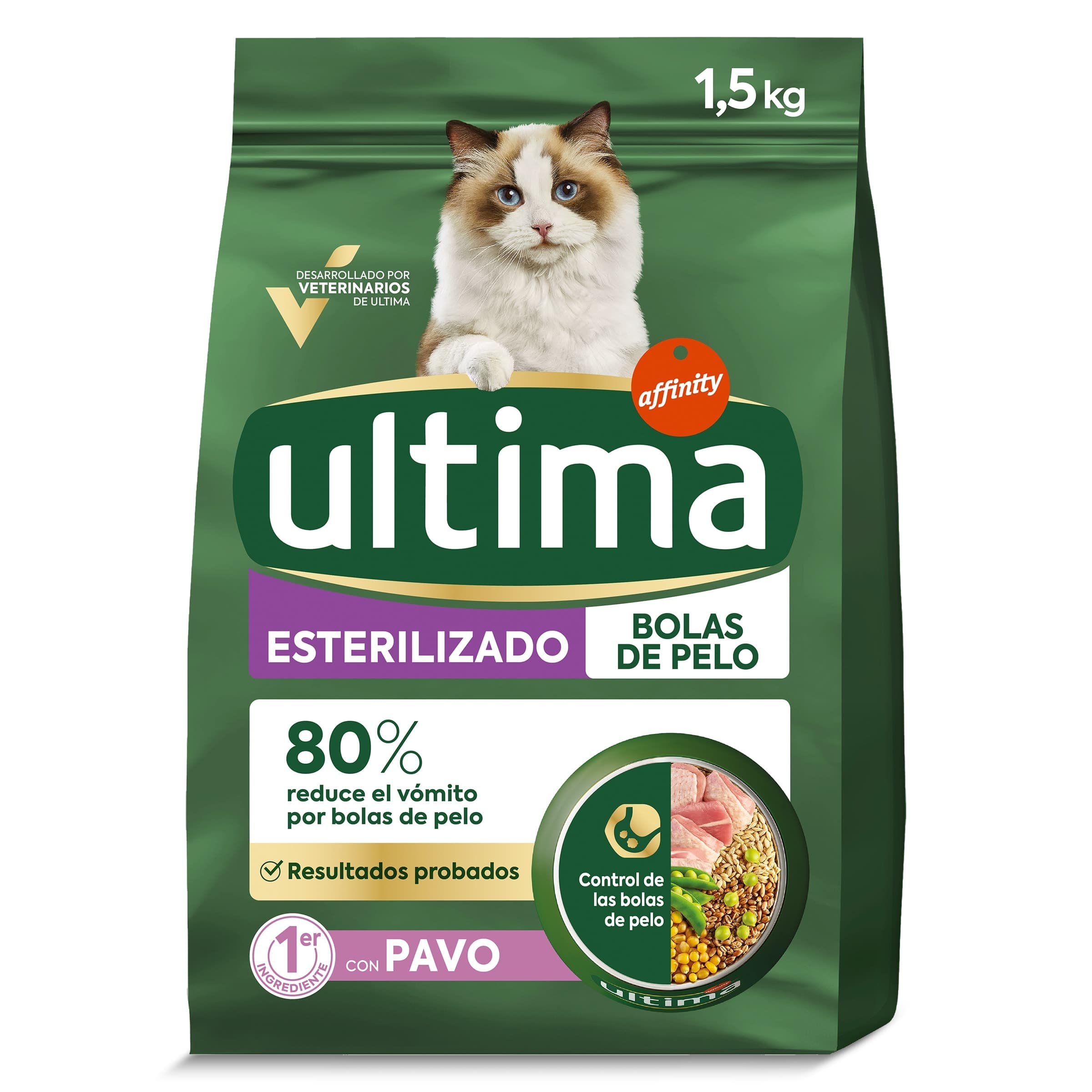 Alimento para gatos esterilizados anti bolas de pelo con pavo Ultima bolsa 1.5 Kg