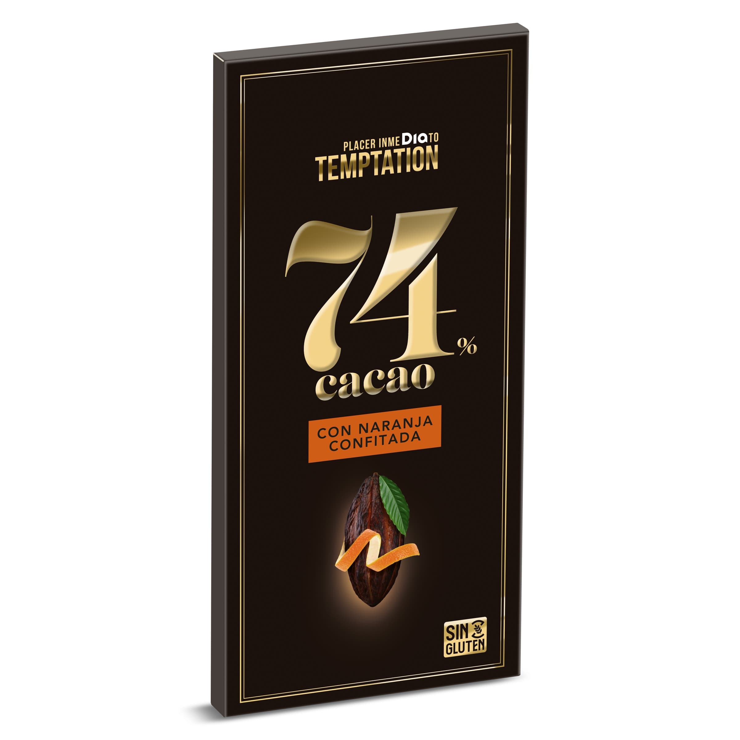 Chocolate negro 74% cacao con naranja confitada Dia Temptation 100 g