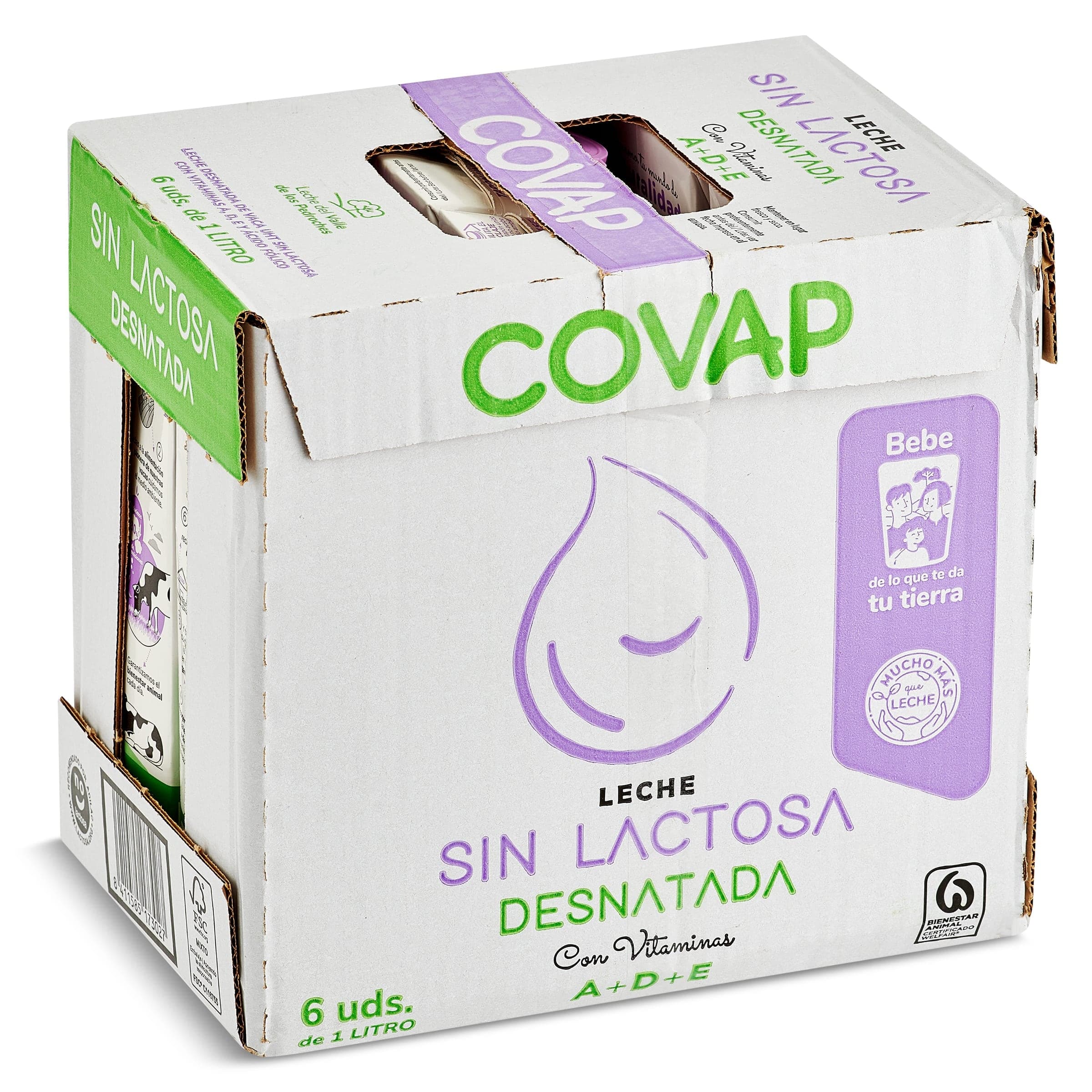 Leche sin lactosa desnatada Covap pack 6 x 1 L