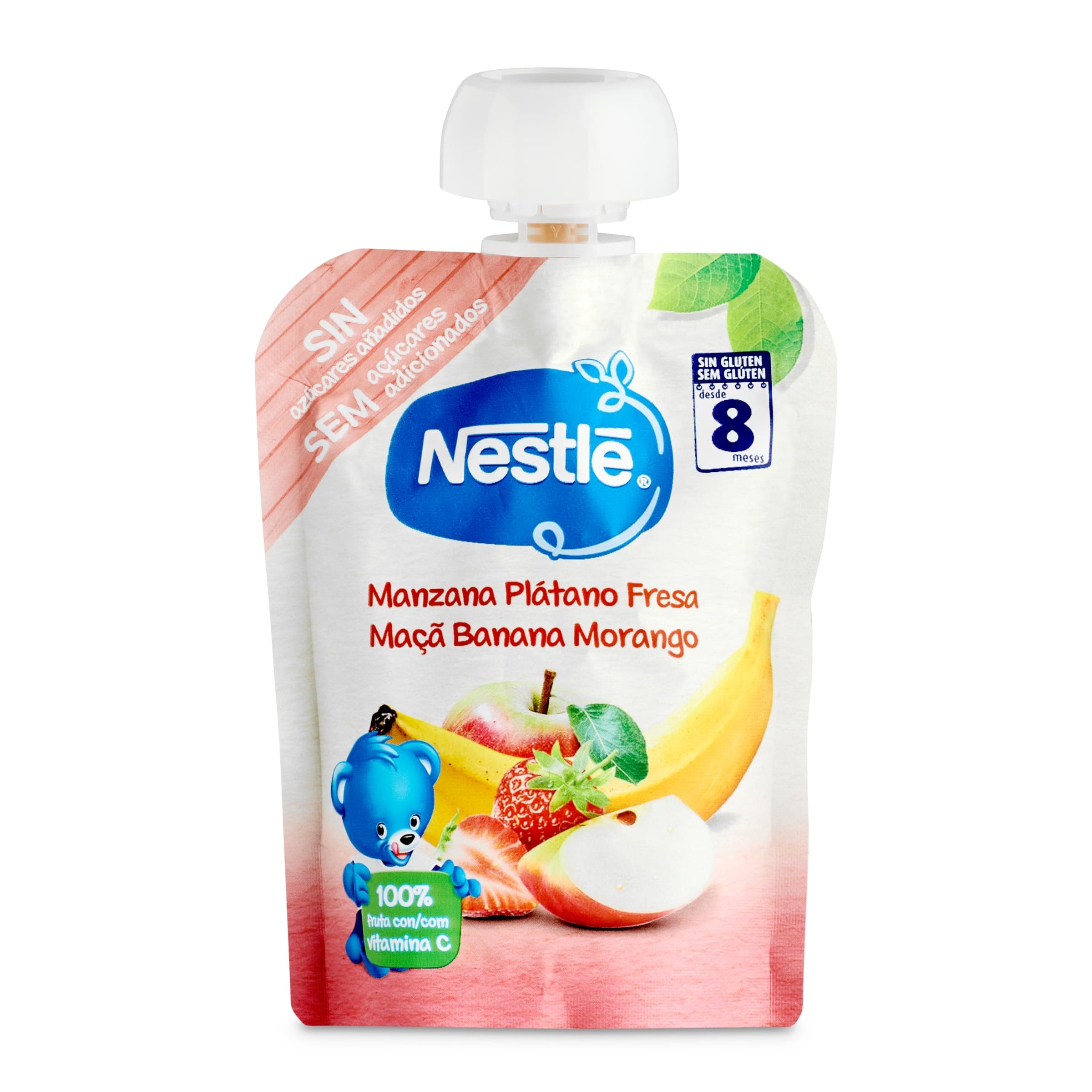 Alimento infantil con puré de manzana, plátano y fresa Nestlé Naturnes bolsa 90 g