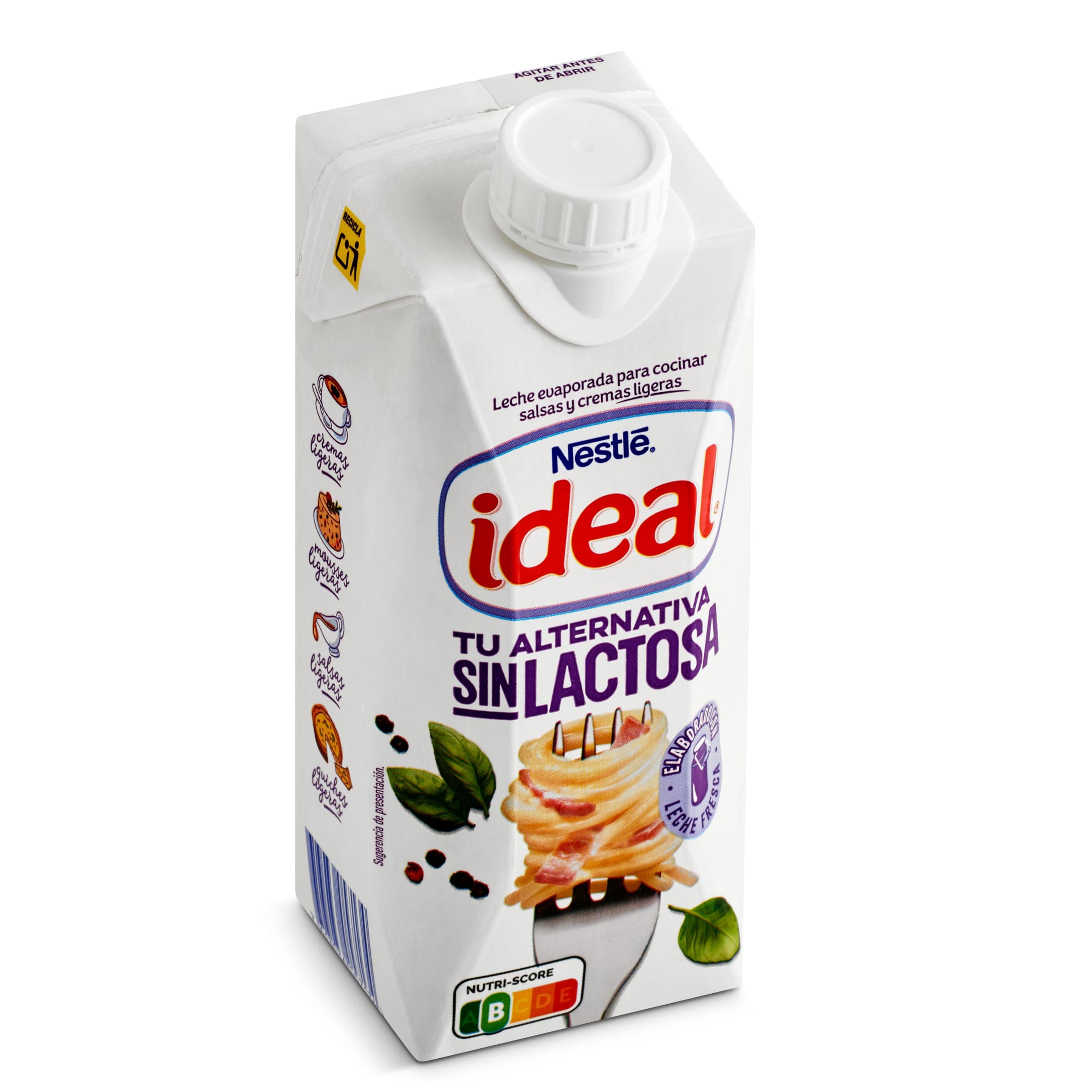 Leche evaporada sin lactosa Ideal 525 g
