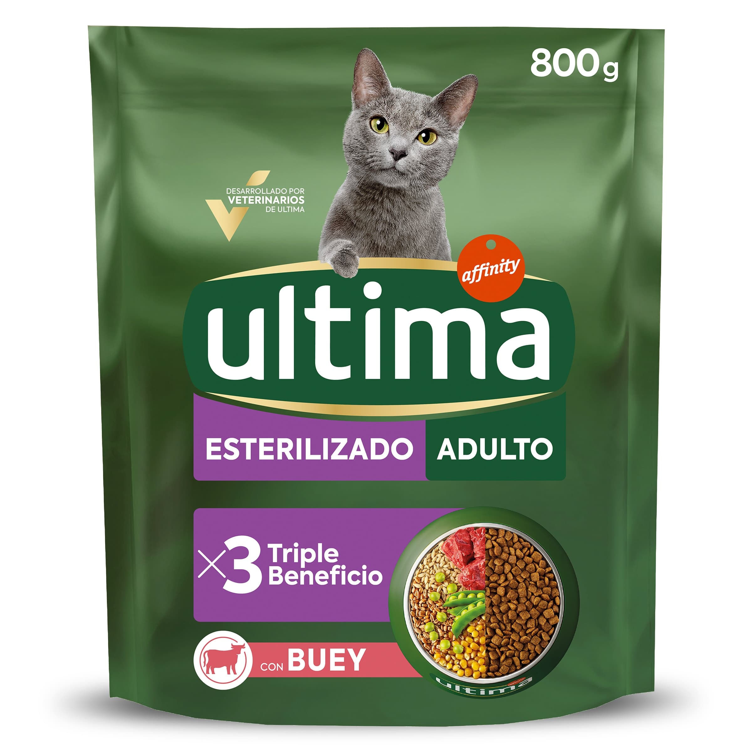 Alimento para gatos esterilizados con buey Ultima bolsa 800 g