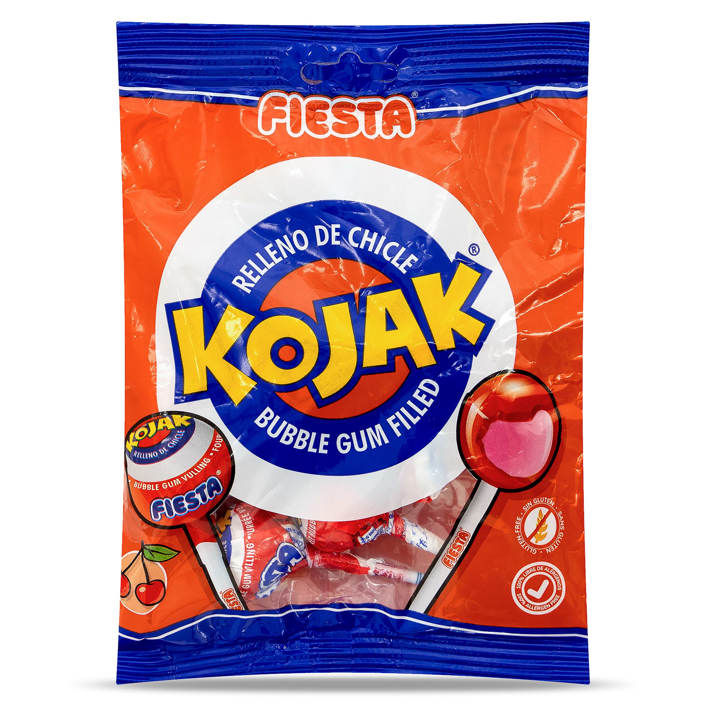 Piruletas rellenas con chicle Kojak Fiesta bolsa 105 g