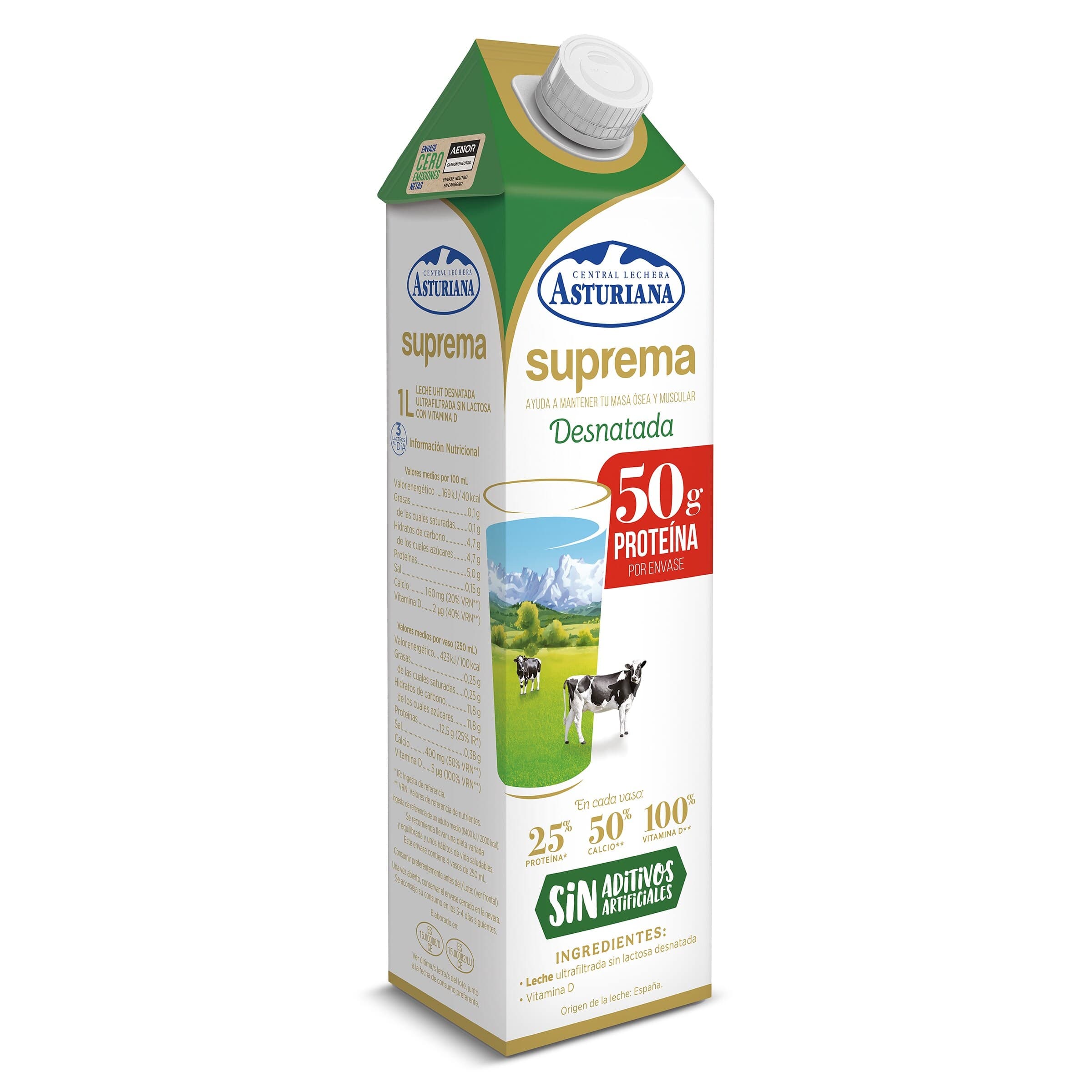 Leche desnatada suprema Central Lechera Asturiana 1 L