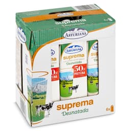 Leche desnatada suprema Central Lechera Asturiana pack 6 x 1 L