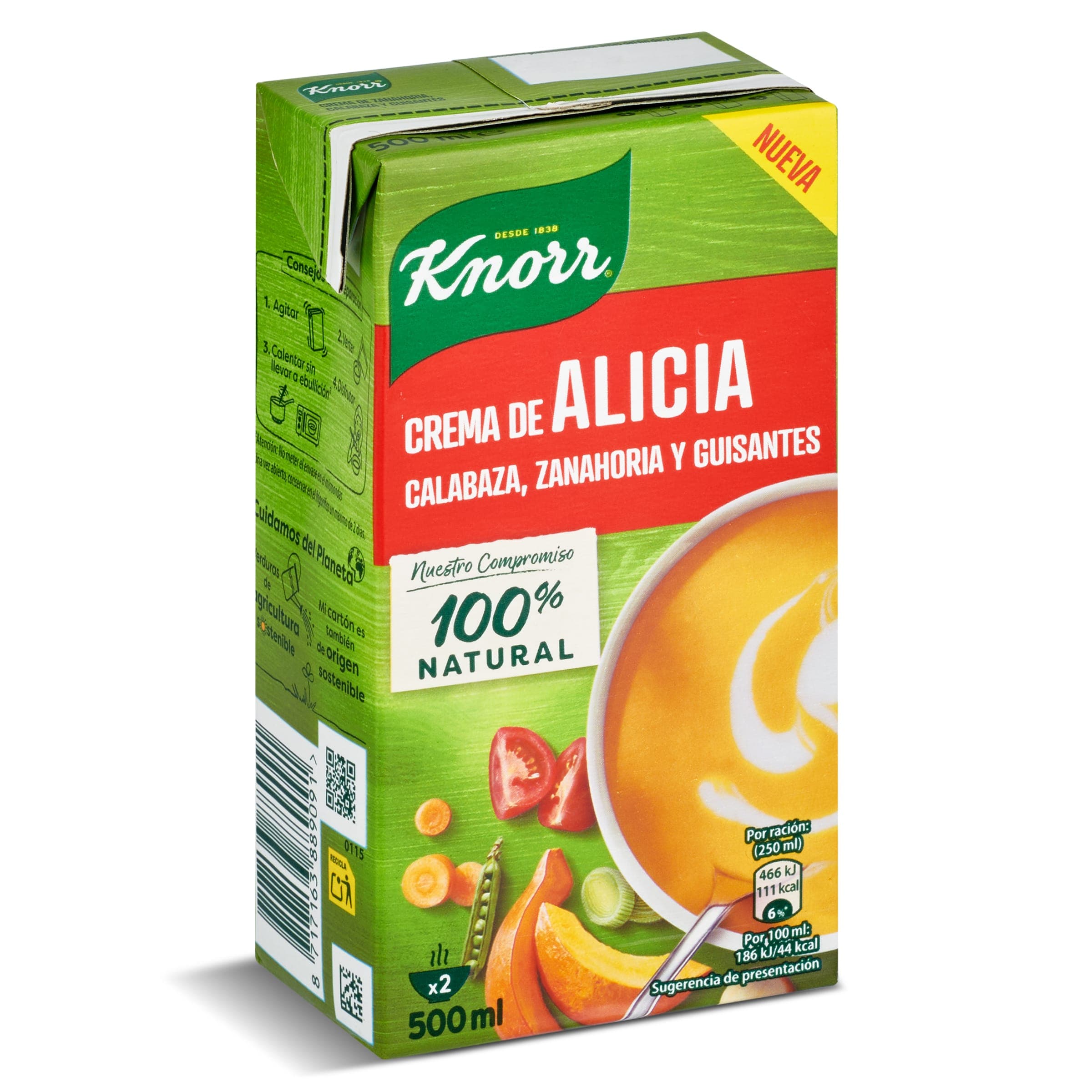 Crema de zanahoria, calabaza y guisantes Knorr brik 500 ml