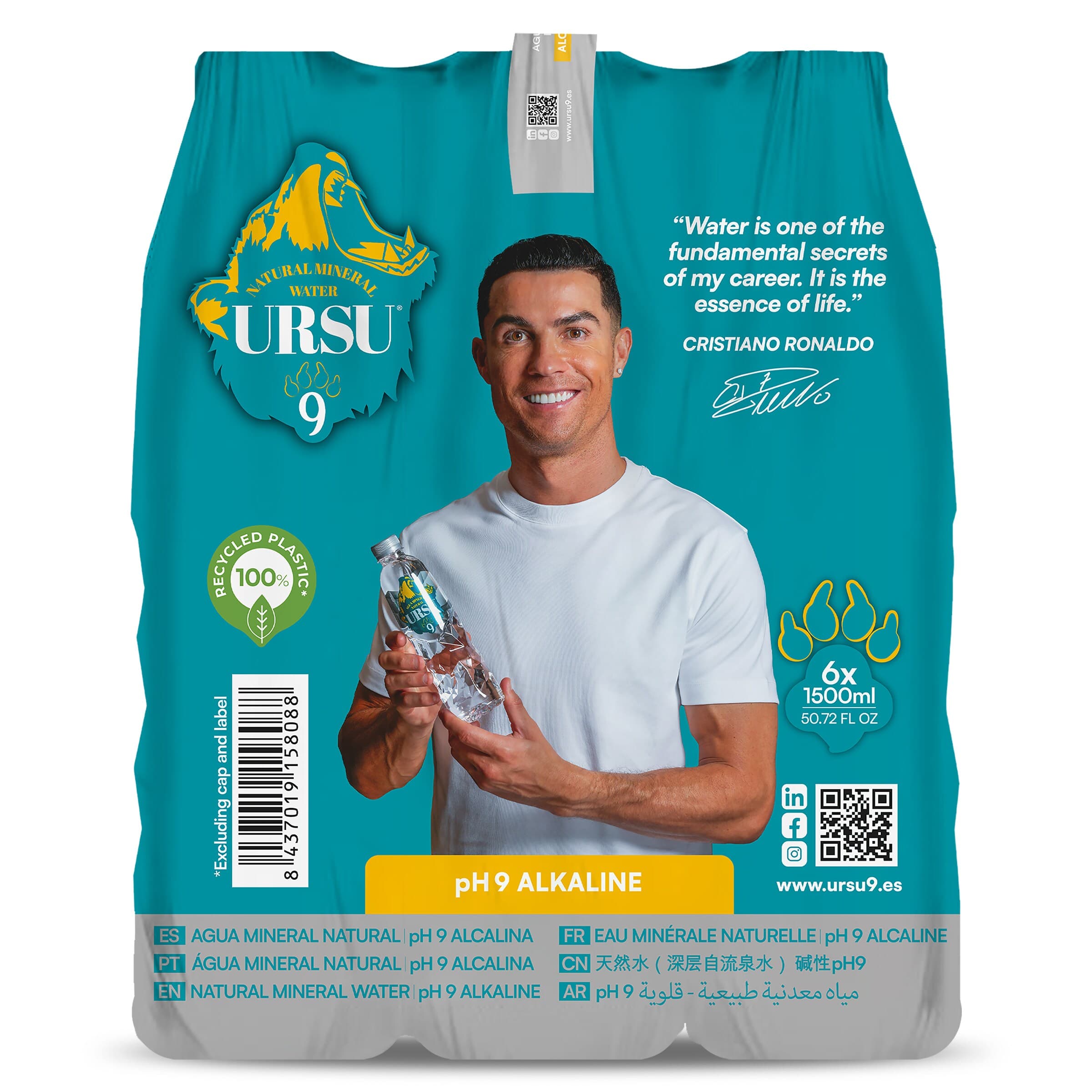 Agua mineral alcalina Ursu9 pack 6 x 1.5 L