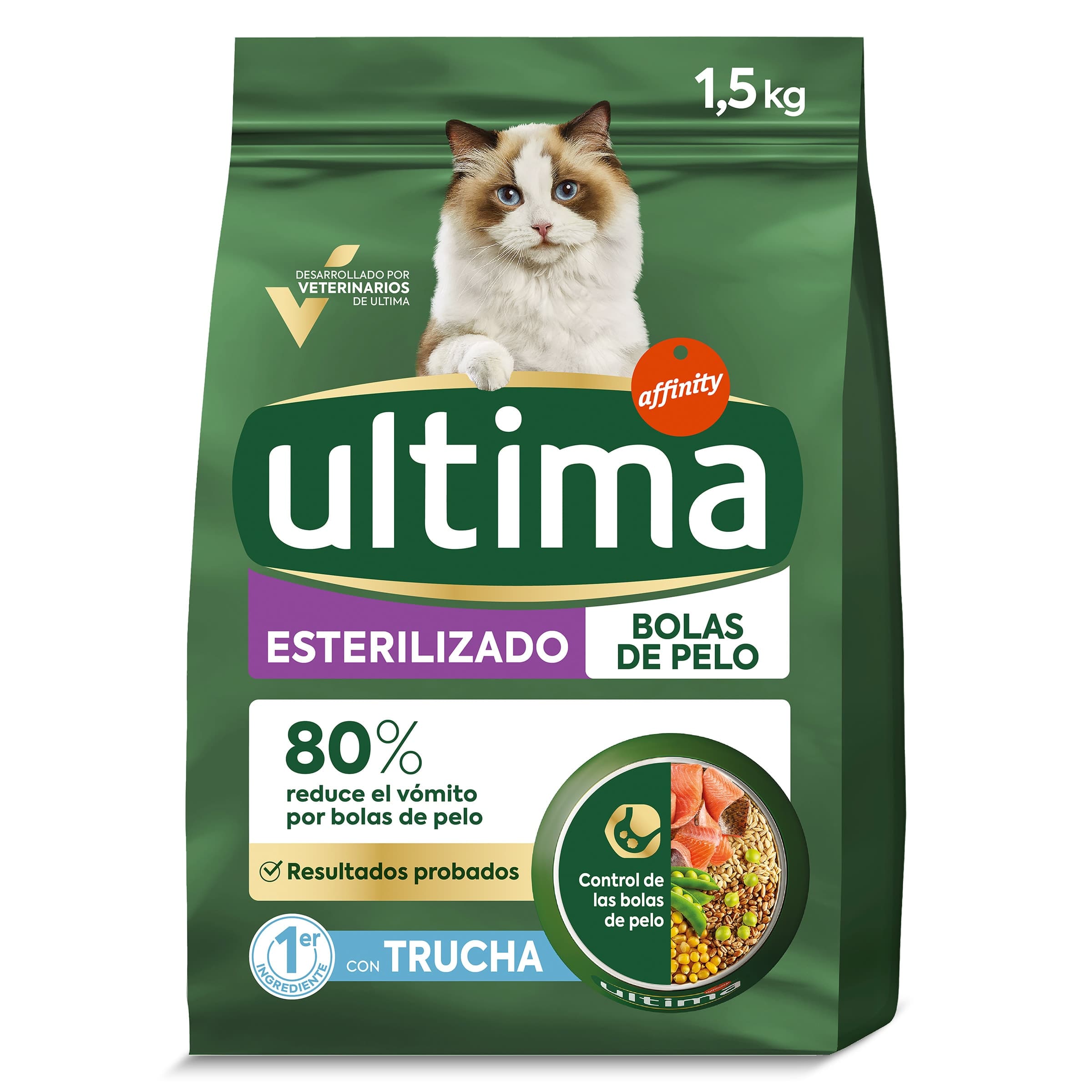 Alimento para gatos esterilizados anti bolas de pelo con trucha Ultima bolsa 1.5 Kg