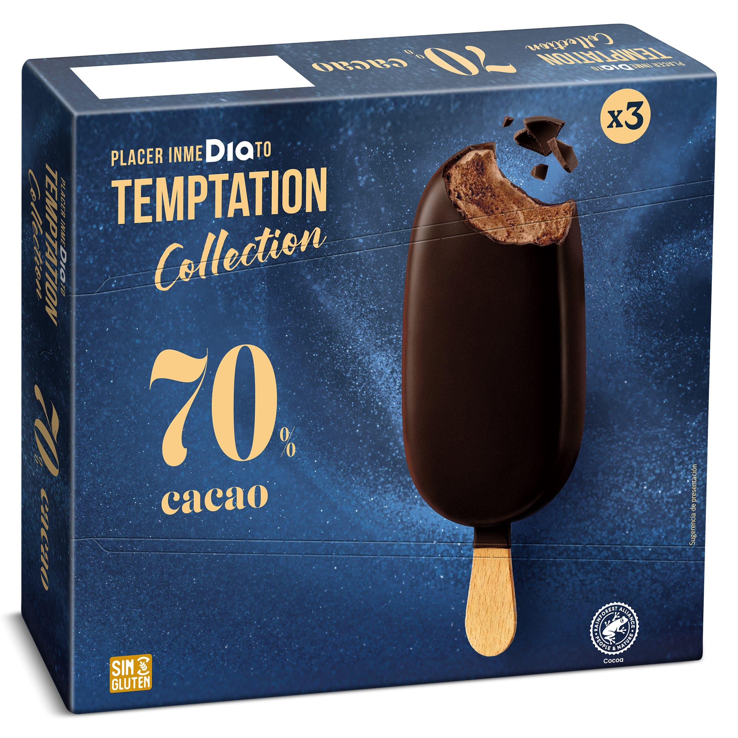 Helado bombón 70% cacao Dia Temptation 3 x 67 g