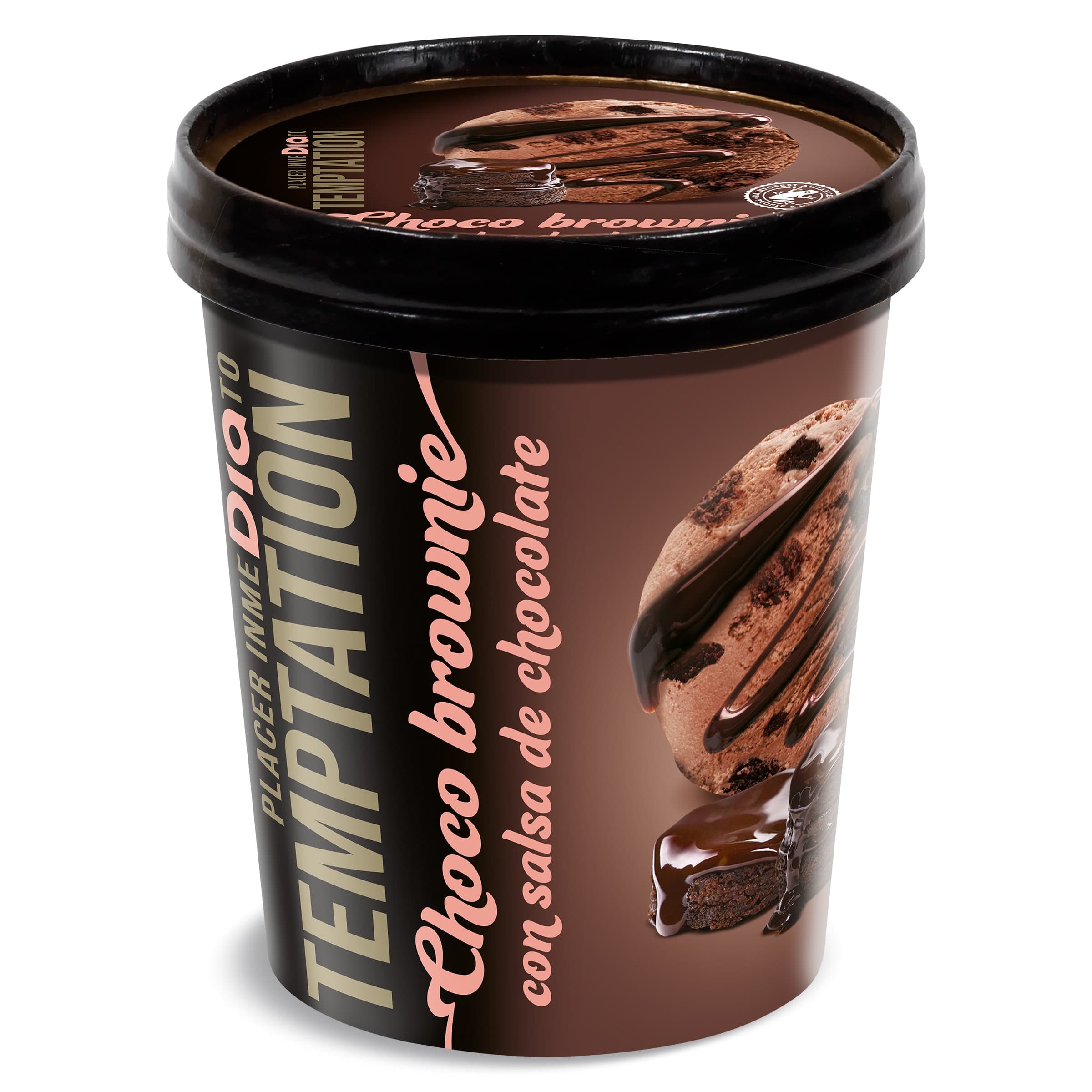 Tarrina de helado choco brownie con salsa chocolate Dia Temptation 350 g