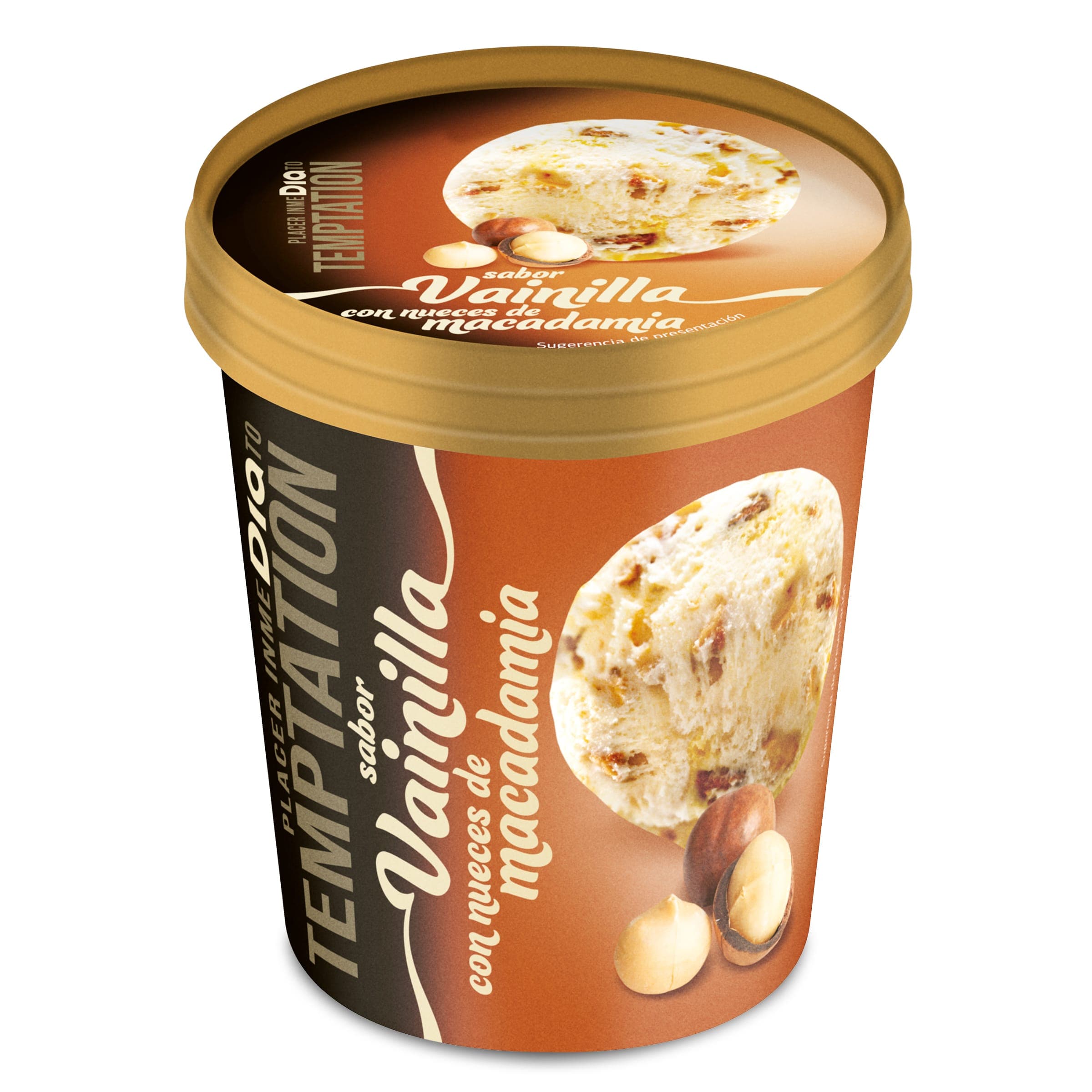 Tarrina de helado vainilla con nueces de macadamia Dia Temptation 350 g