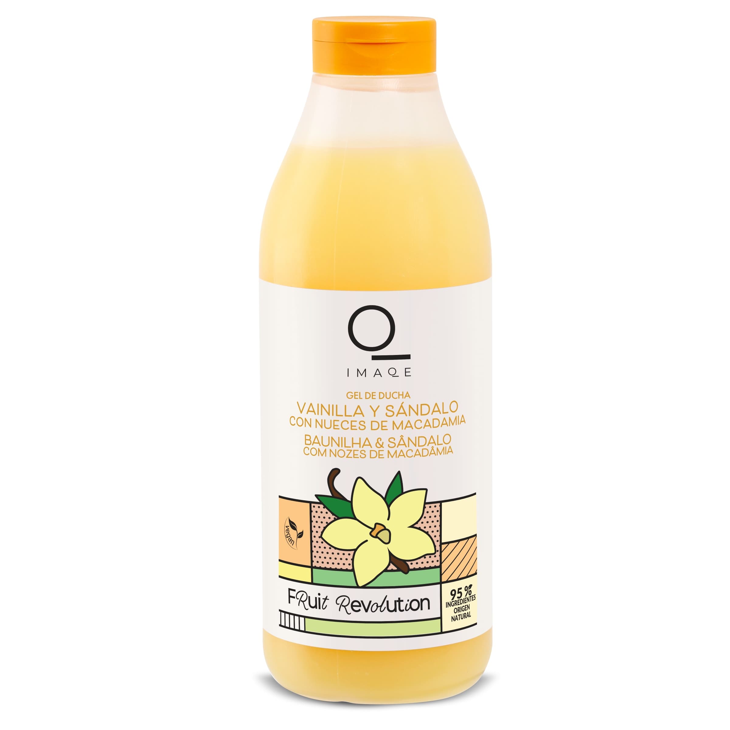 Gel de ducha vainilla y macadamia Fruit Revolution Dia Imaqe botella 750 ml