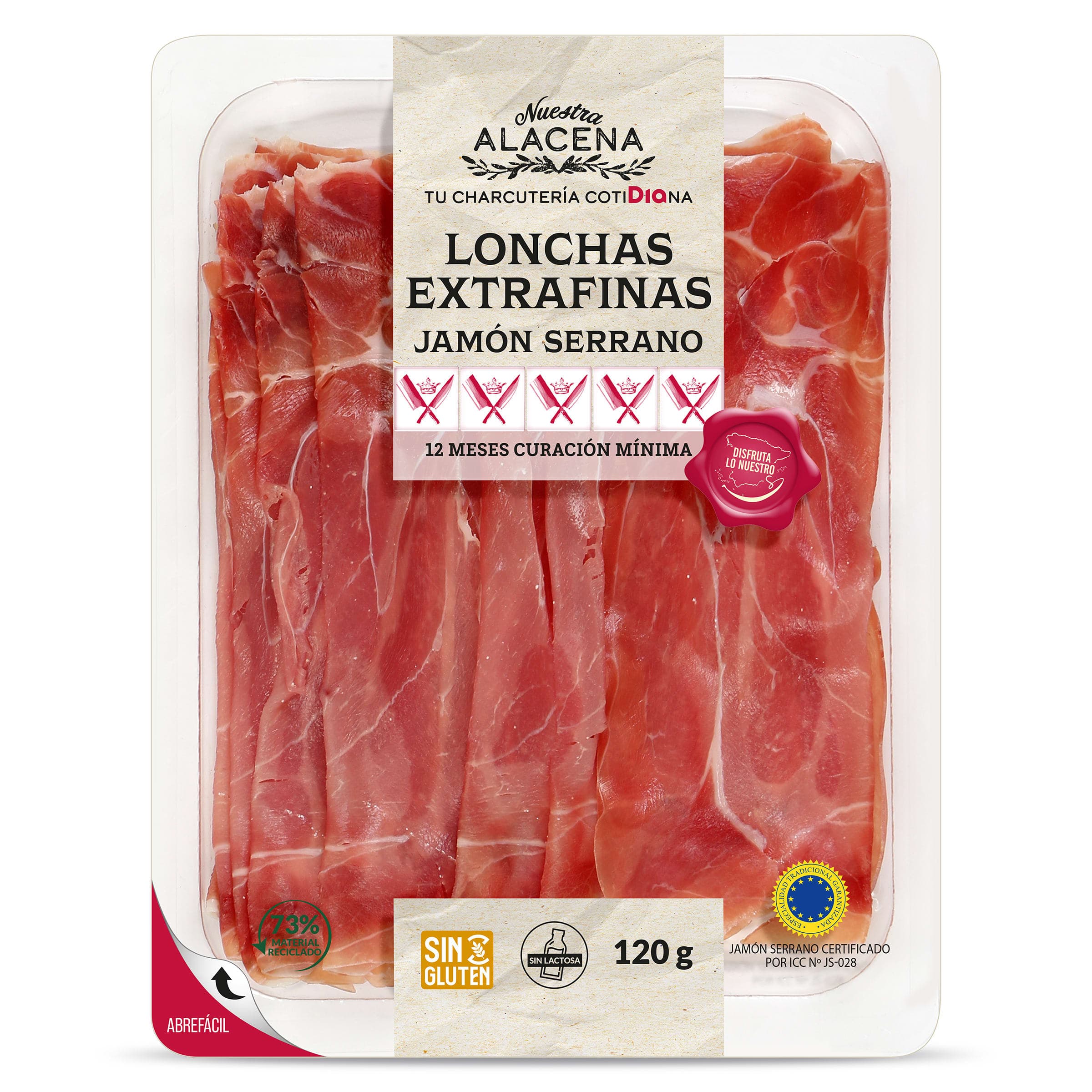 Jamón serrano lonchas extrafinas Dia Nuestra Alacena 120 g