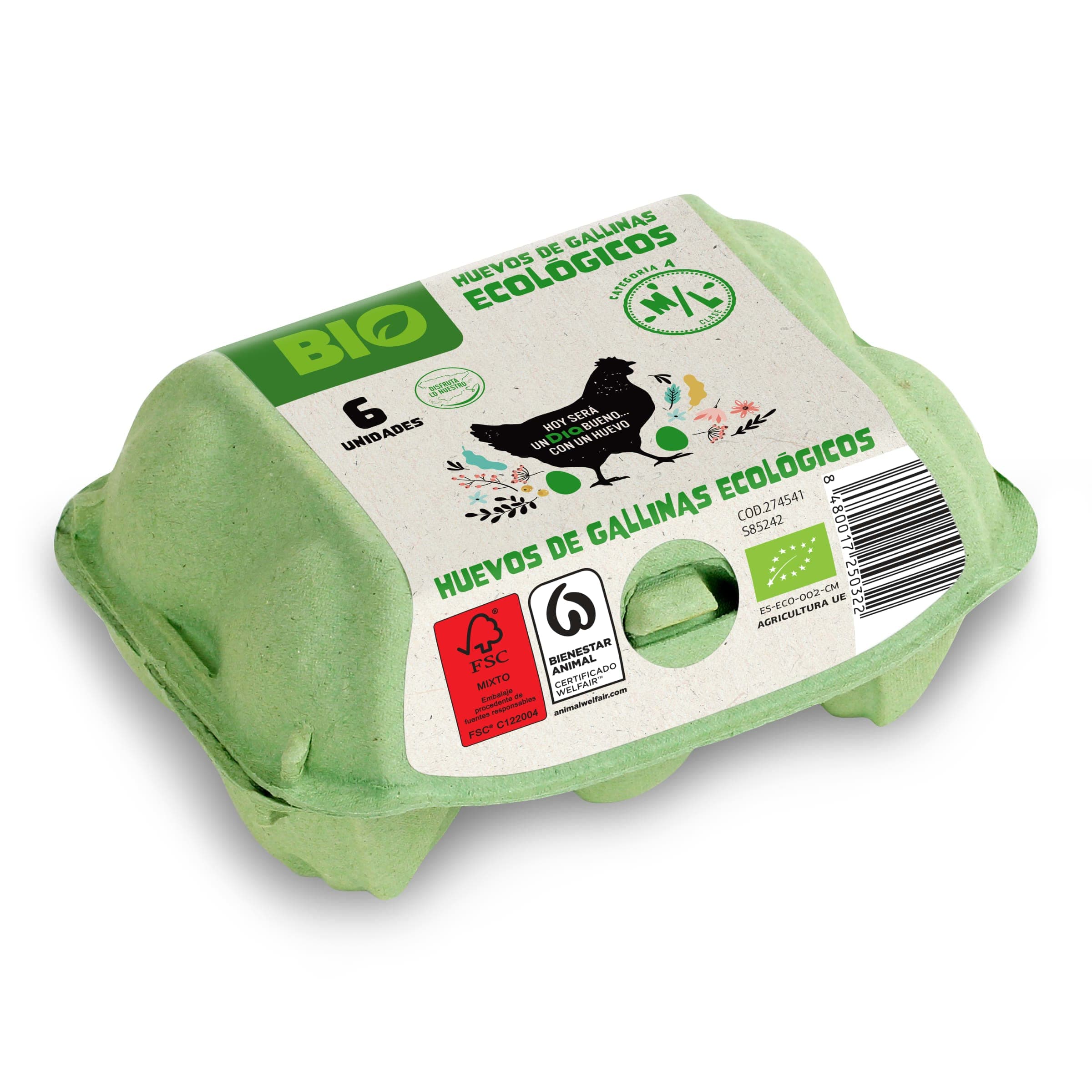 Huevos ecológicos grandes/medianos M/L Dia 6 unidades