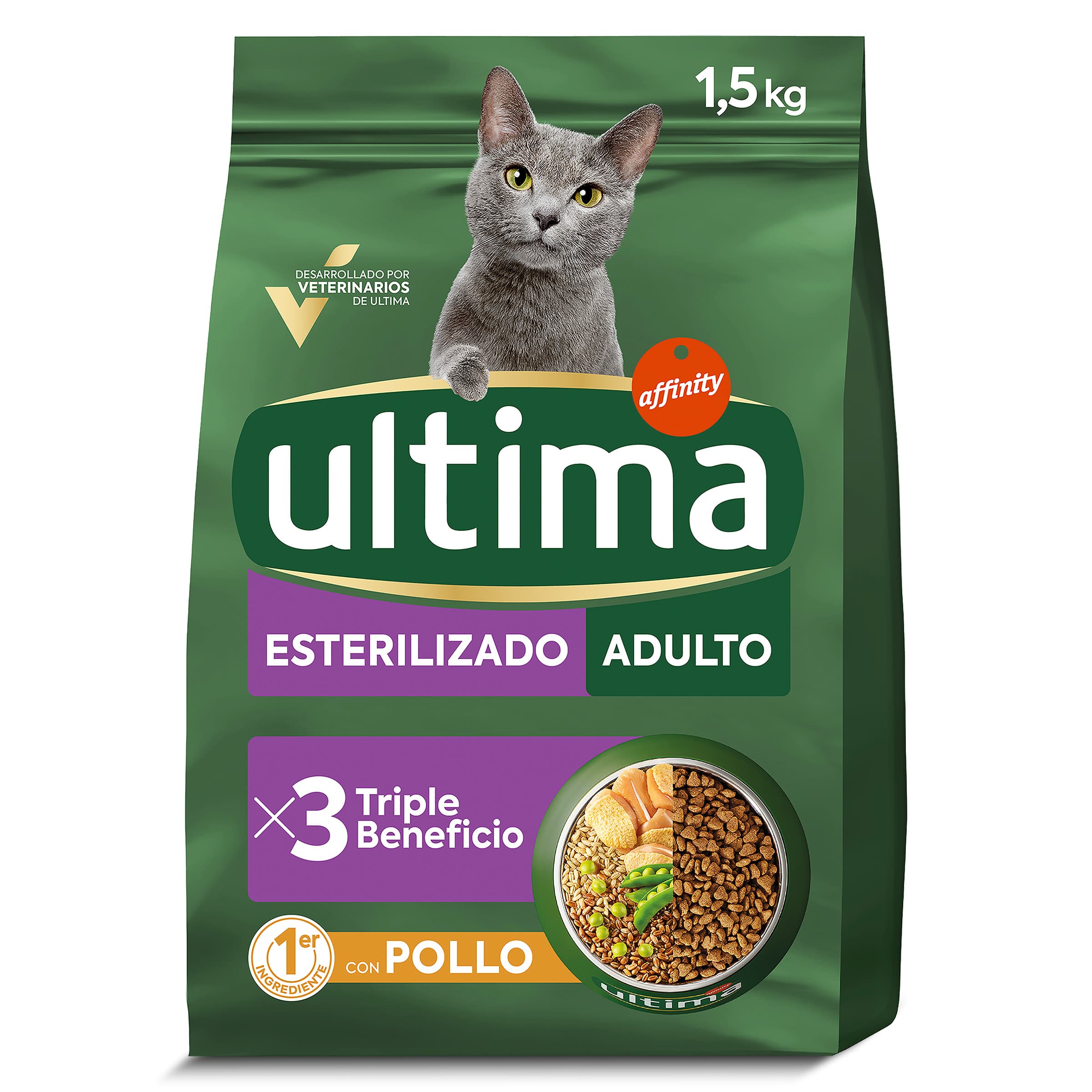 Alimento para gatos esterilizados con pollo Ultima bolsa 1.5 Kg