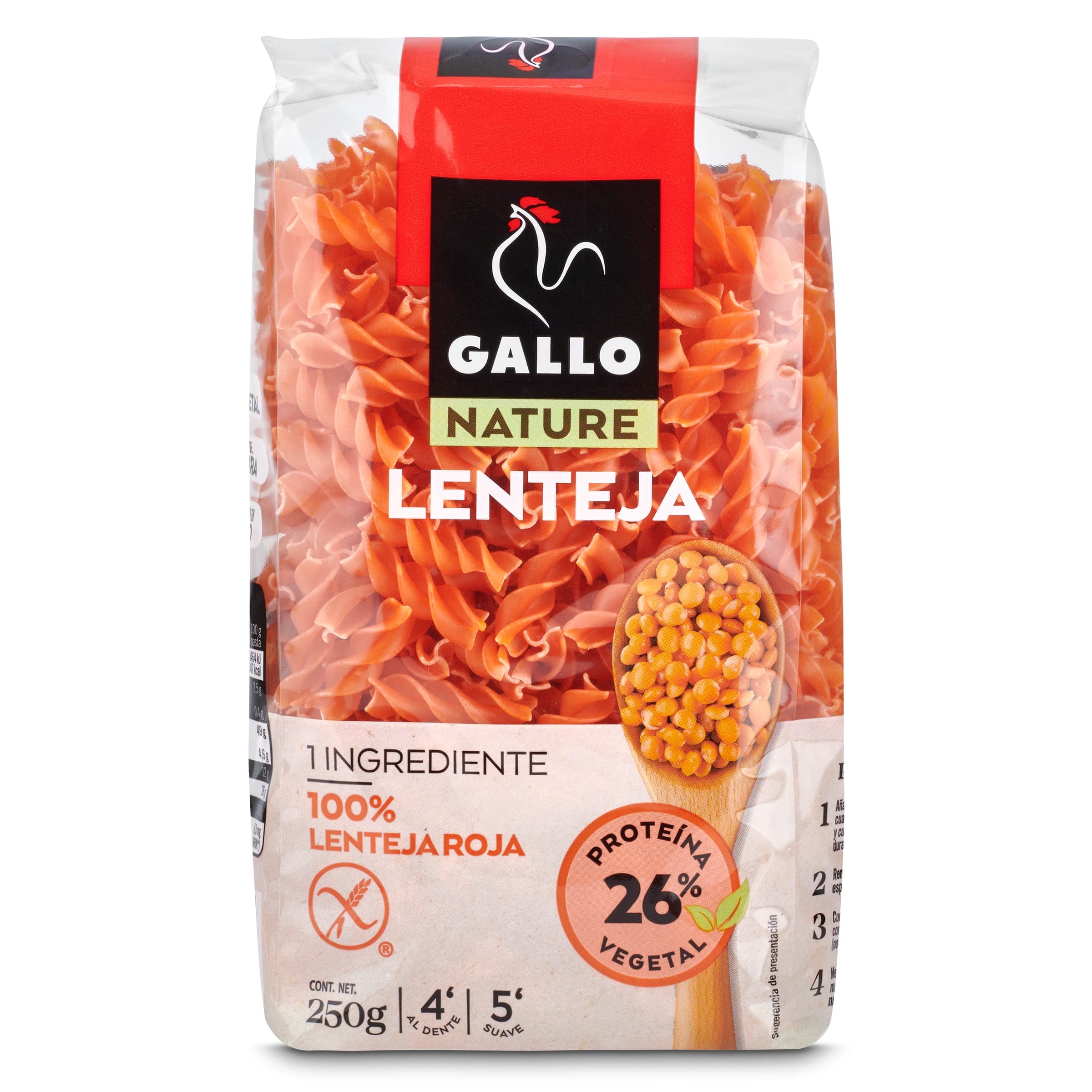 Hélices 100% de lenteja roja Gallo 250 g