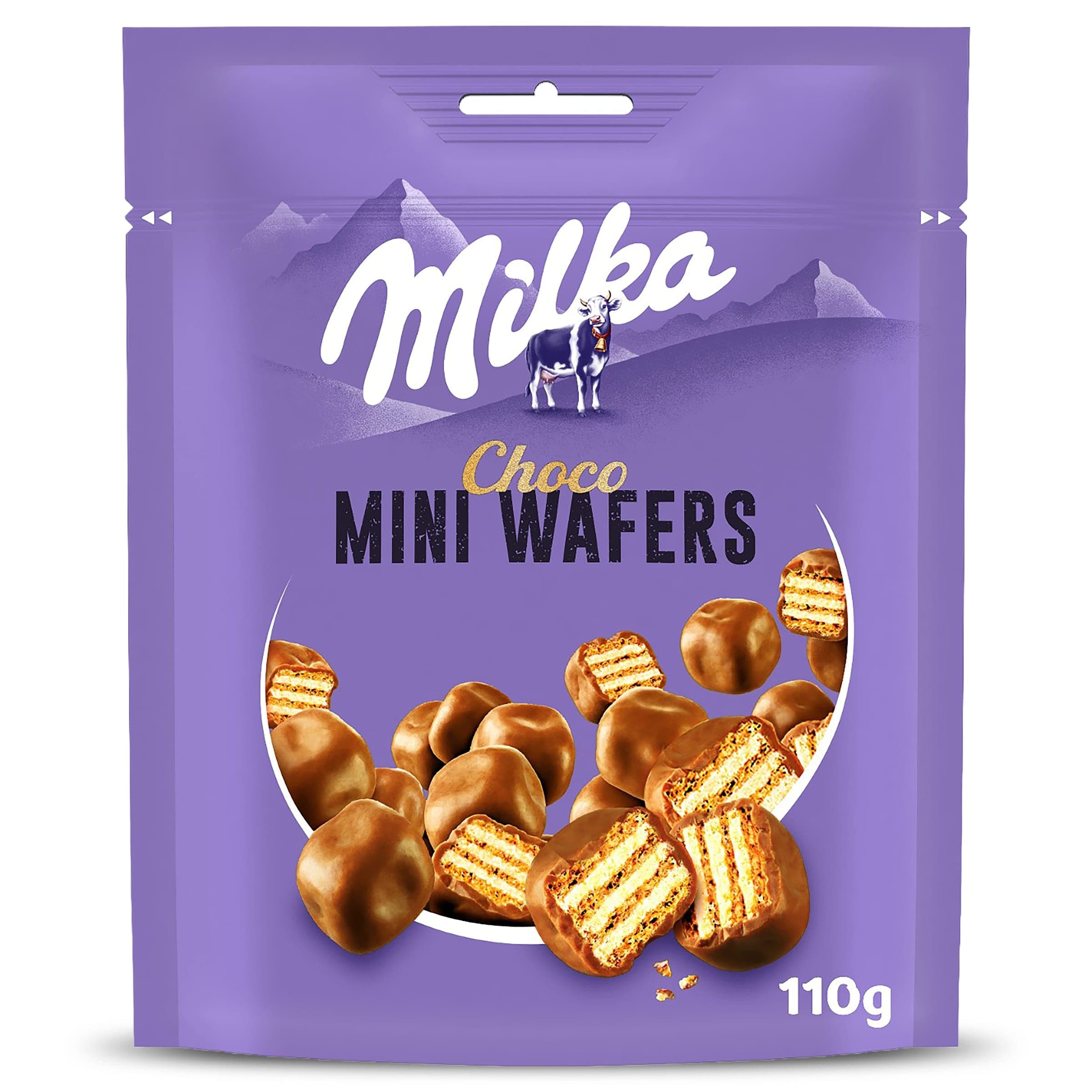Galletas de barquillo recubiertas de chocolate mini wafers Milka bolsa 110 g