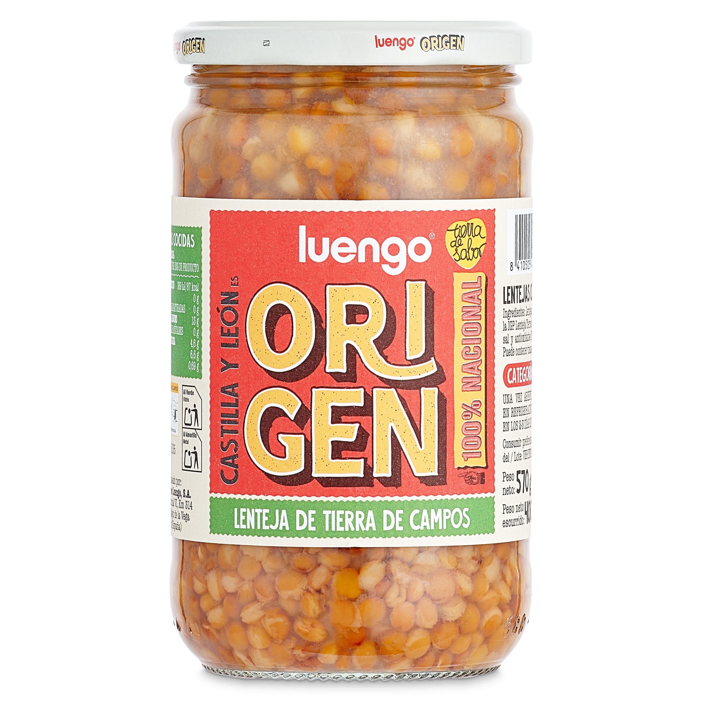 Lentejas pardinas cocidas Luengo frasco 400 g