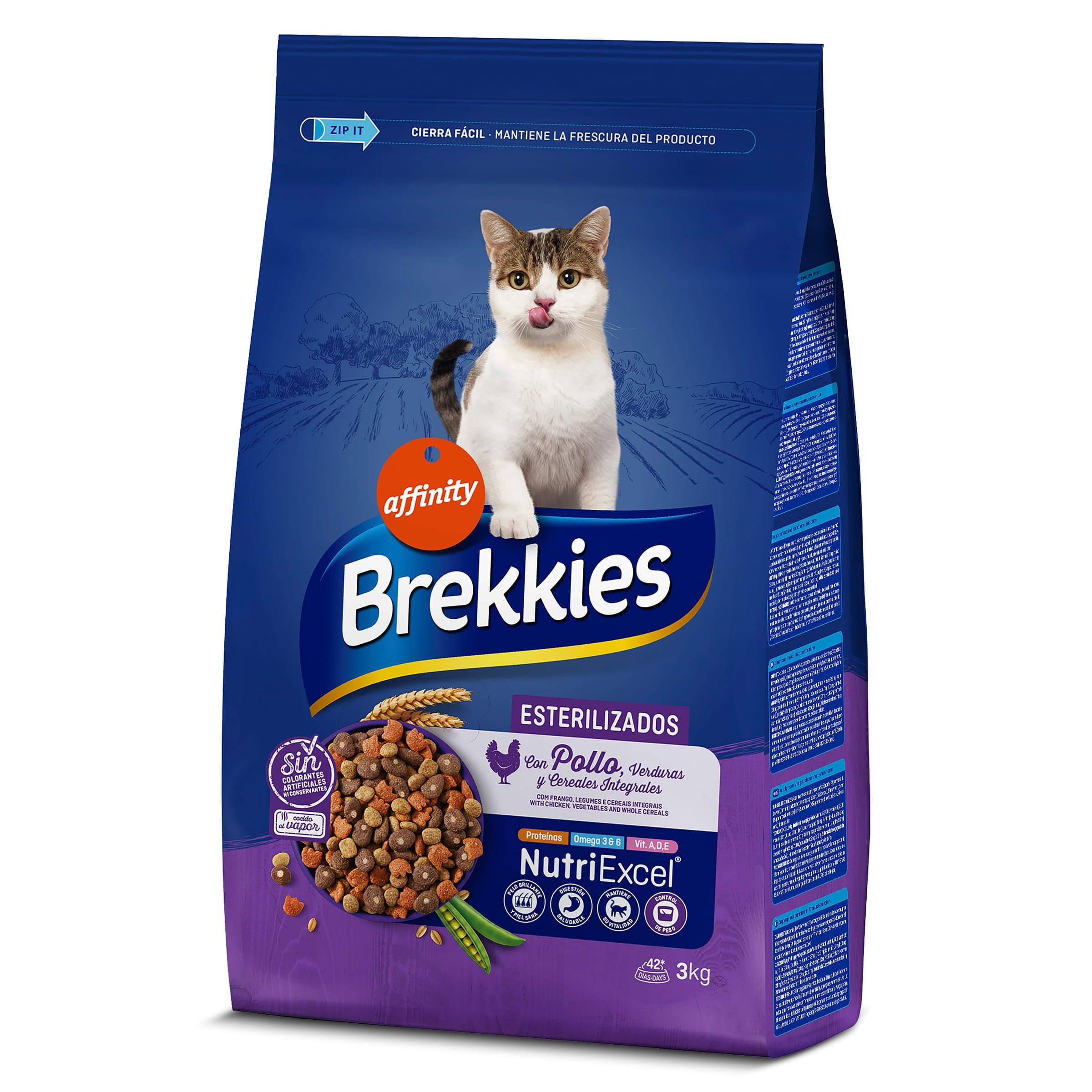 Alimento para gatos esterilizados con pollo Brekkies bolsa 3 Kg