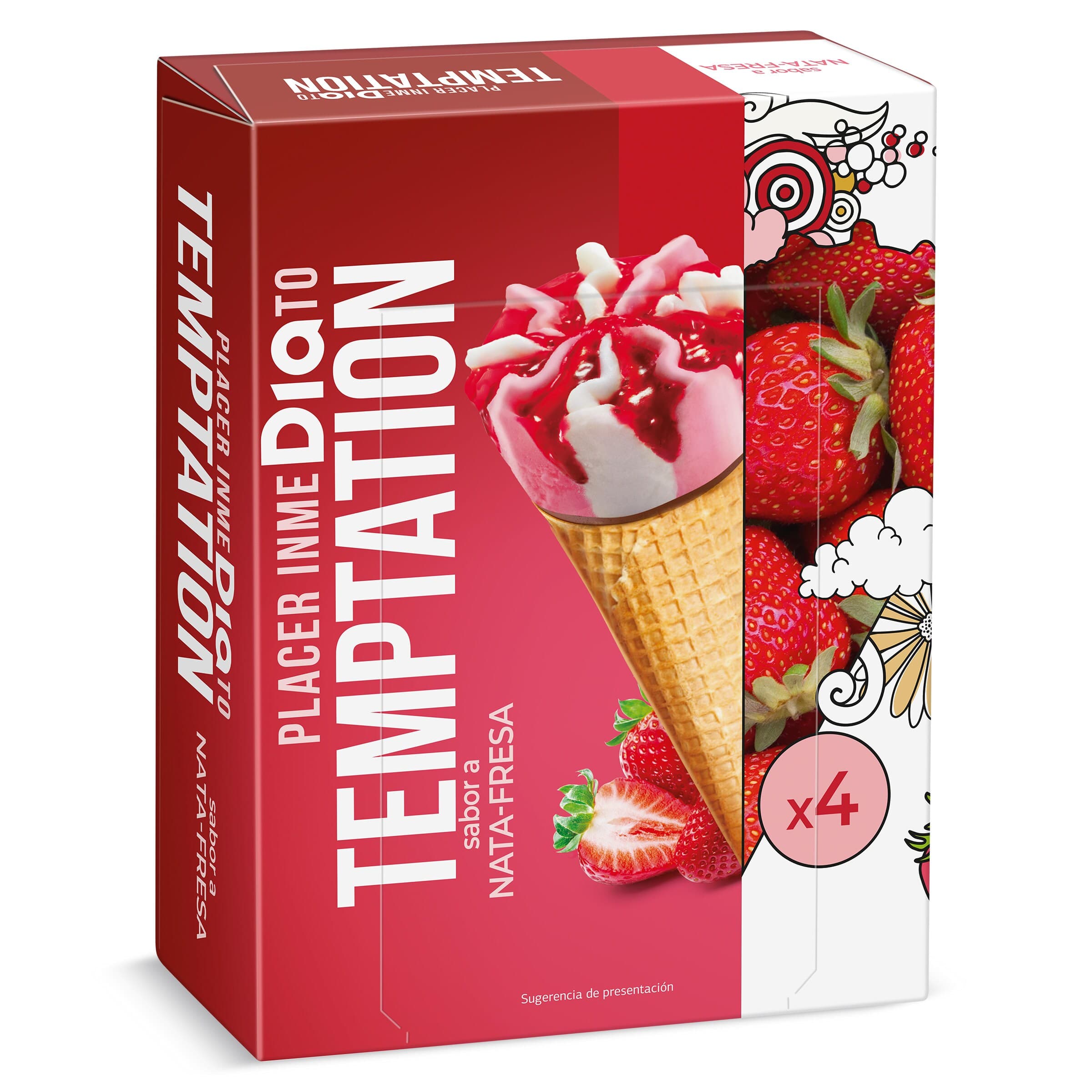 Helado cono nata y fresa Dia Temptation 4 x 68 g