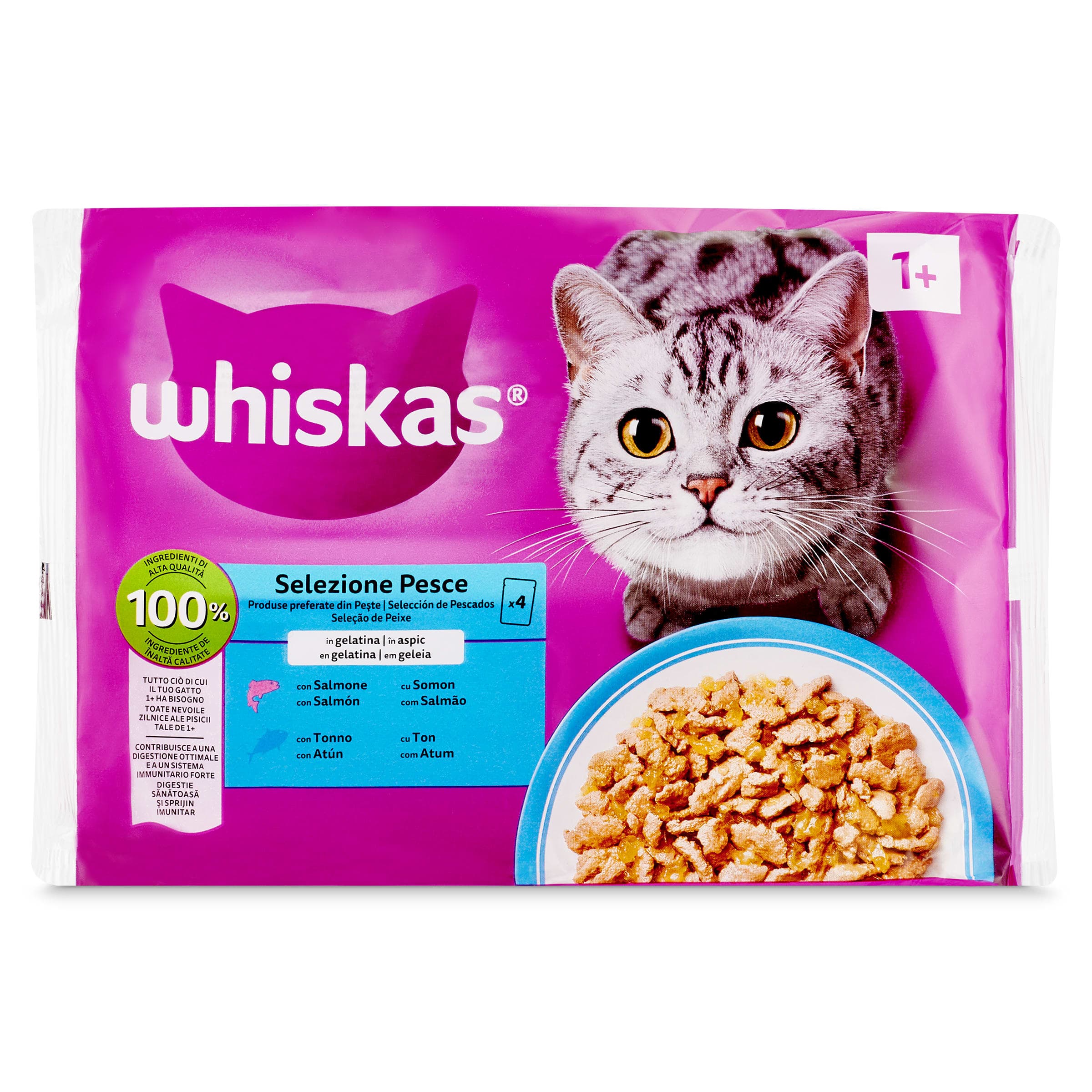 Alimento para gatos selección pescado en gelatina Whiskas bolsa 4 x 85 g