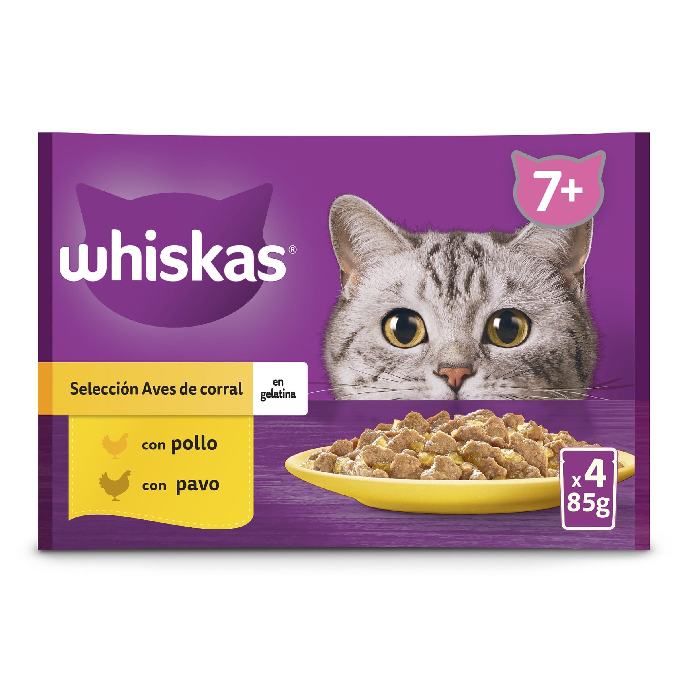 Alimento para gatos senior aves en gelatina Whiskas bolsa 4 x 85 g