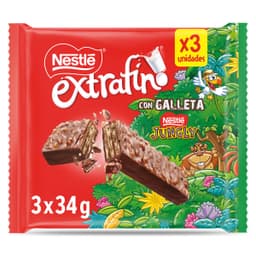 Barritas de chocolate y galleta Nestlé Jungly bolsa 102 g