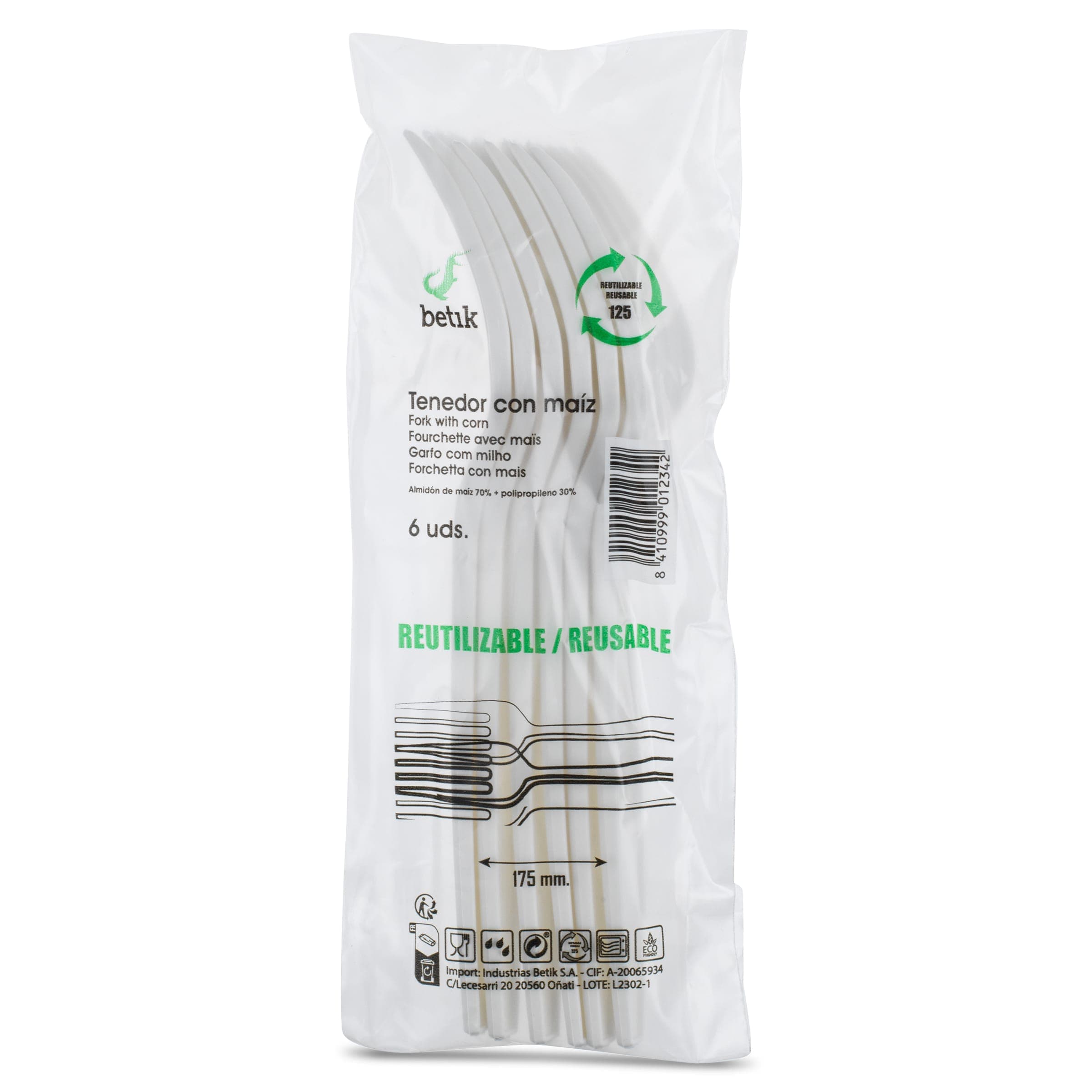 Tenedor reutilizable de maíz Betik 6 unidades