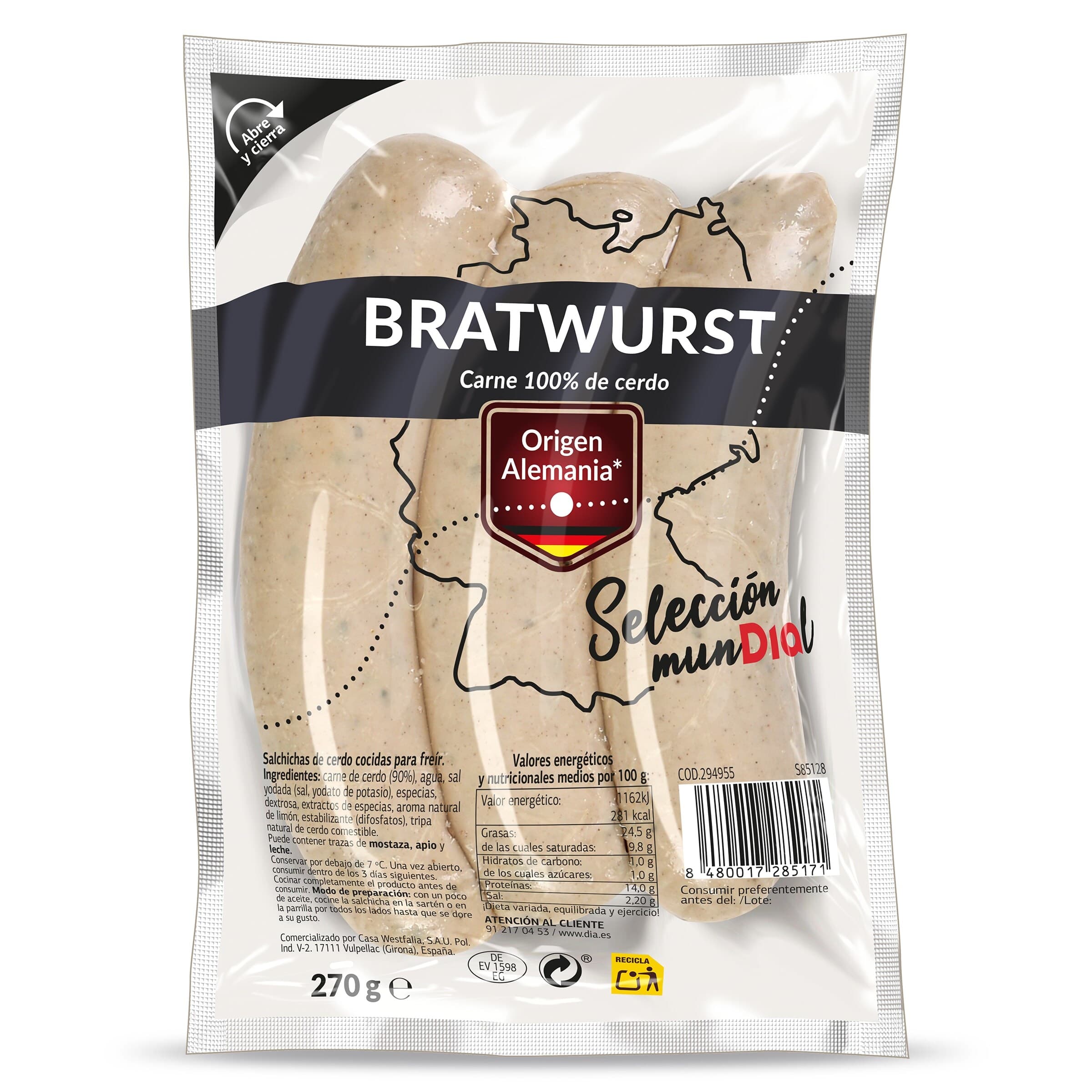 Salchichas bratwurst Dia Selección Mundial 270 g