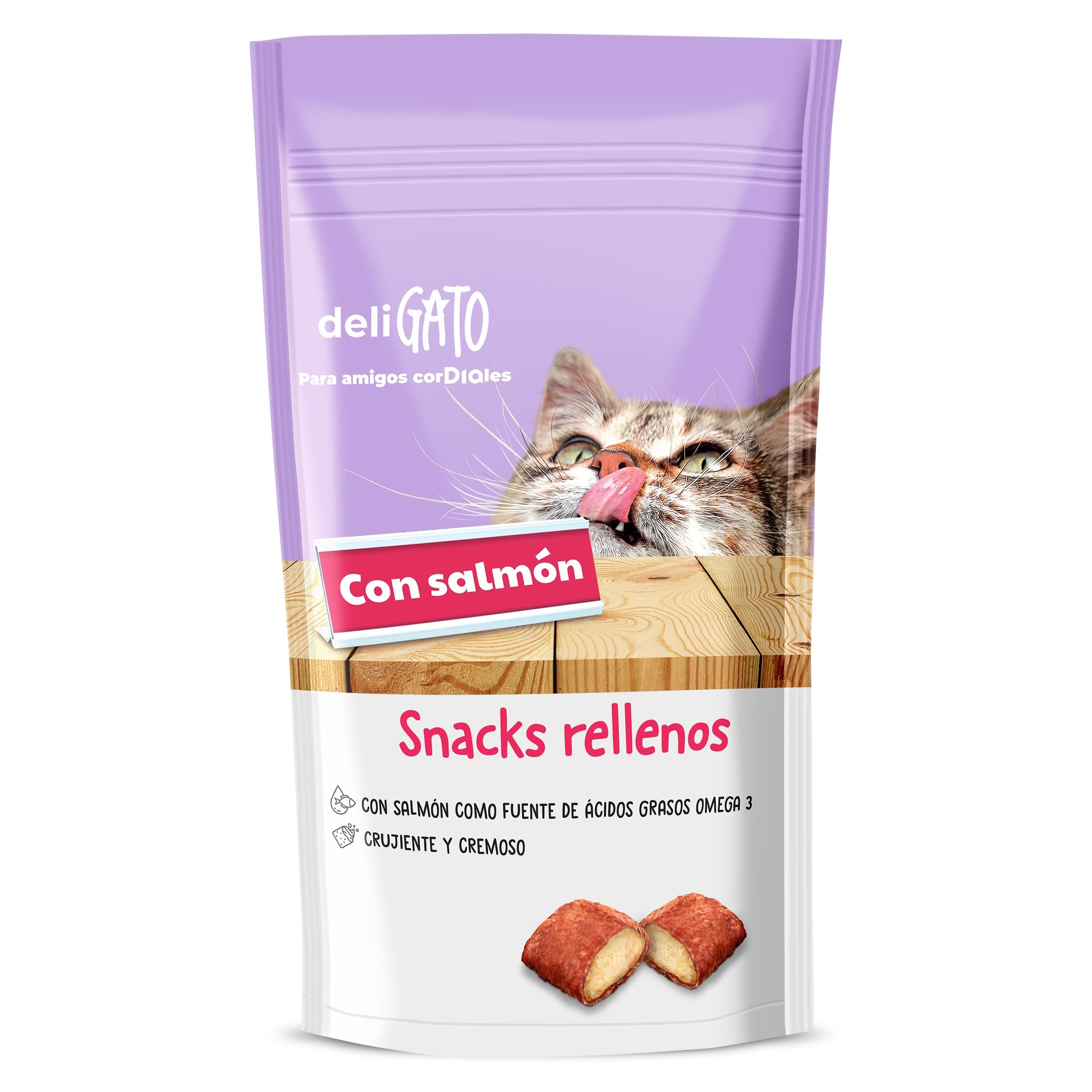 Snacks para gatos rellenos con salmón Deligato de Dia bolsa 60 g