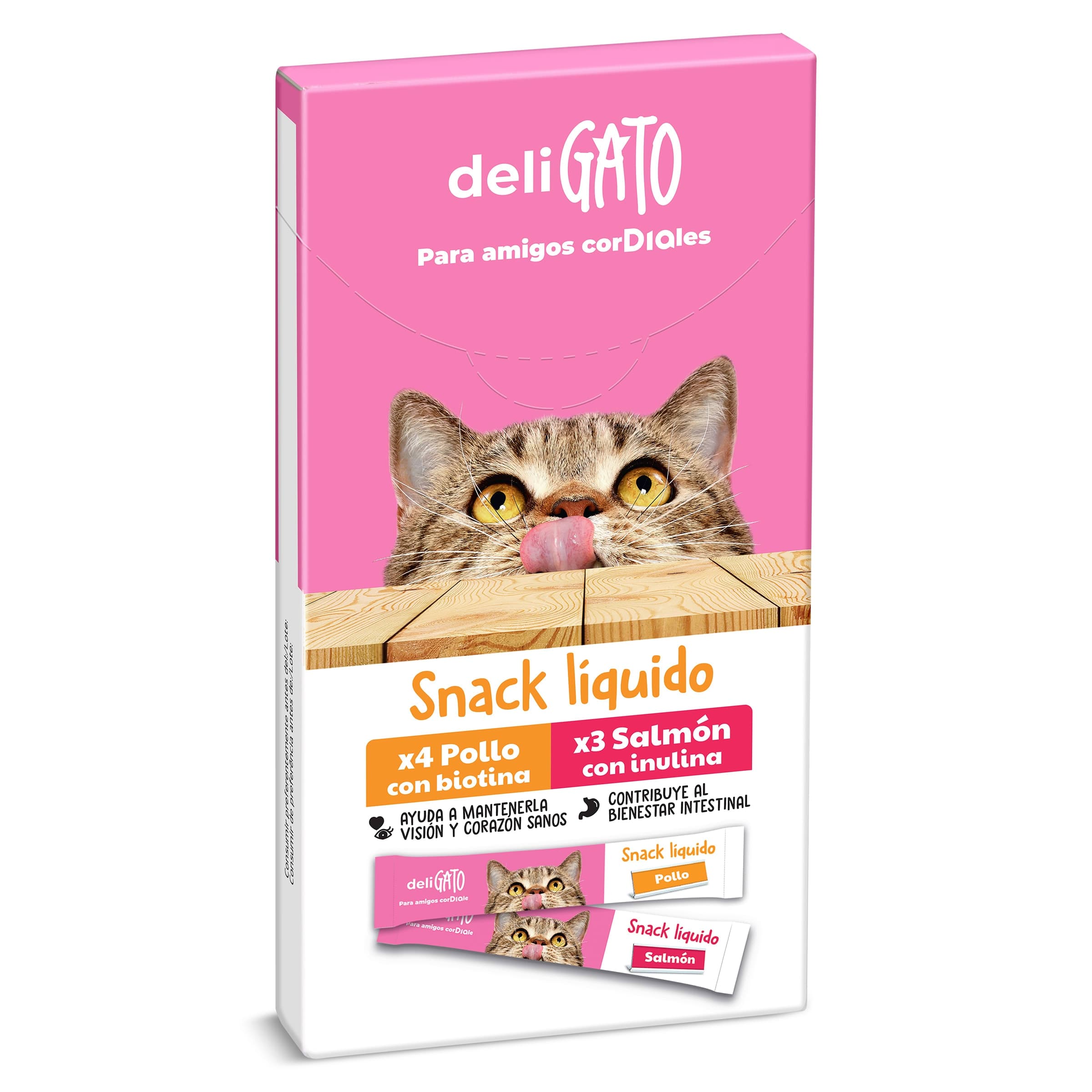 Snack para gatos líquido de pollo y salmón Deligato de Dia bolsa 105 g