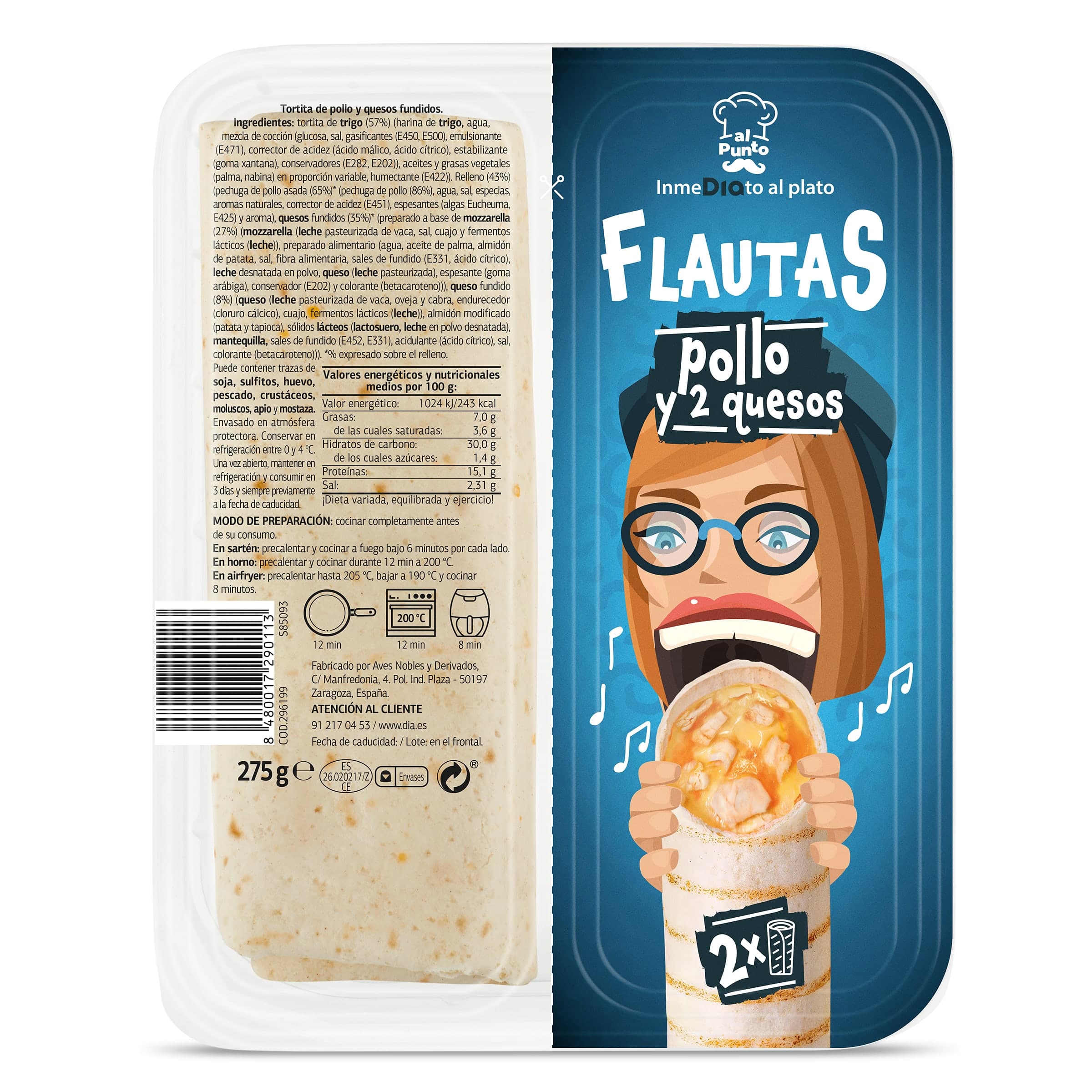 Flautas de pollo y 2 quesos Dia Al Punto 275 g