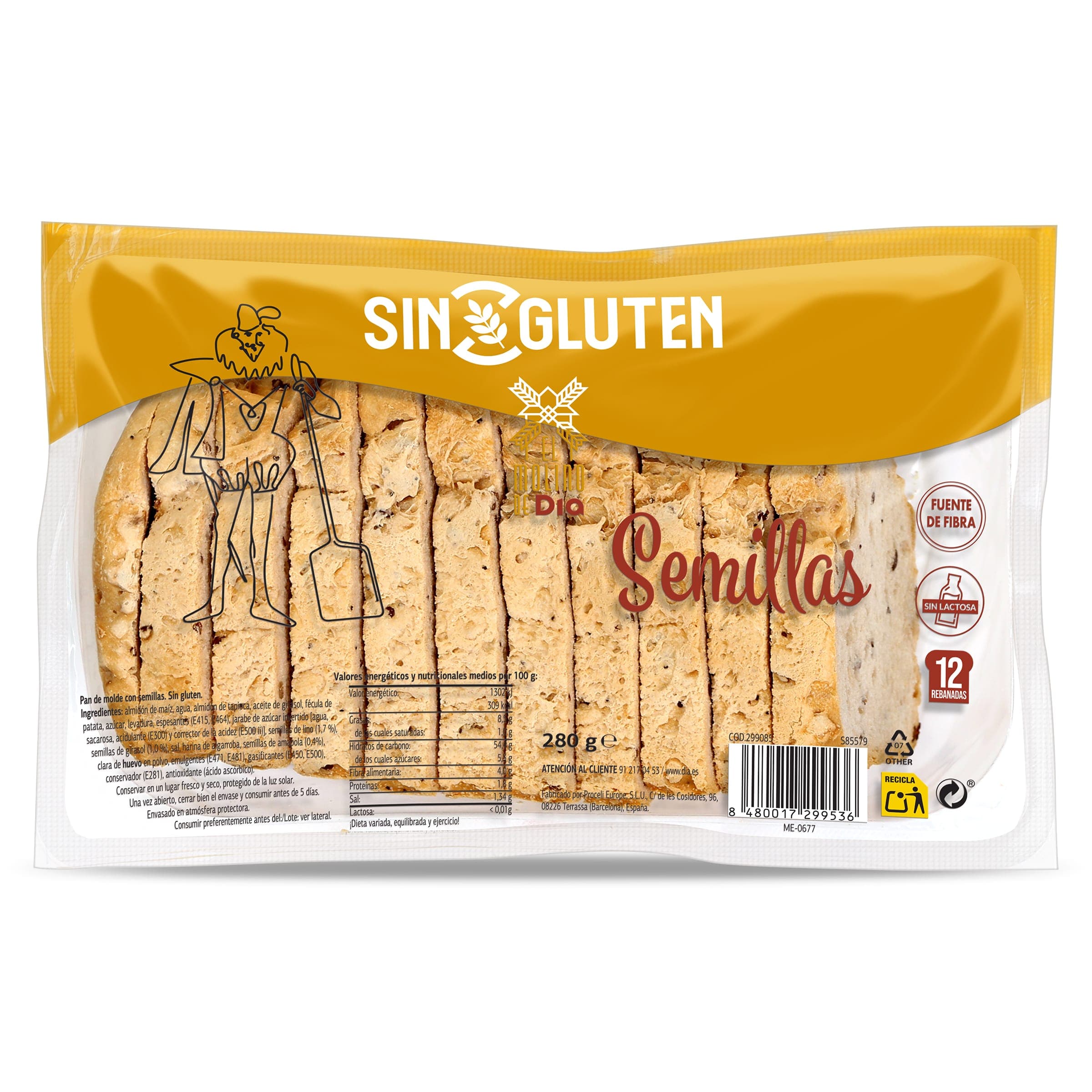 Pan de molde con semillas sin gluten El molino de Dia 280 g