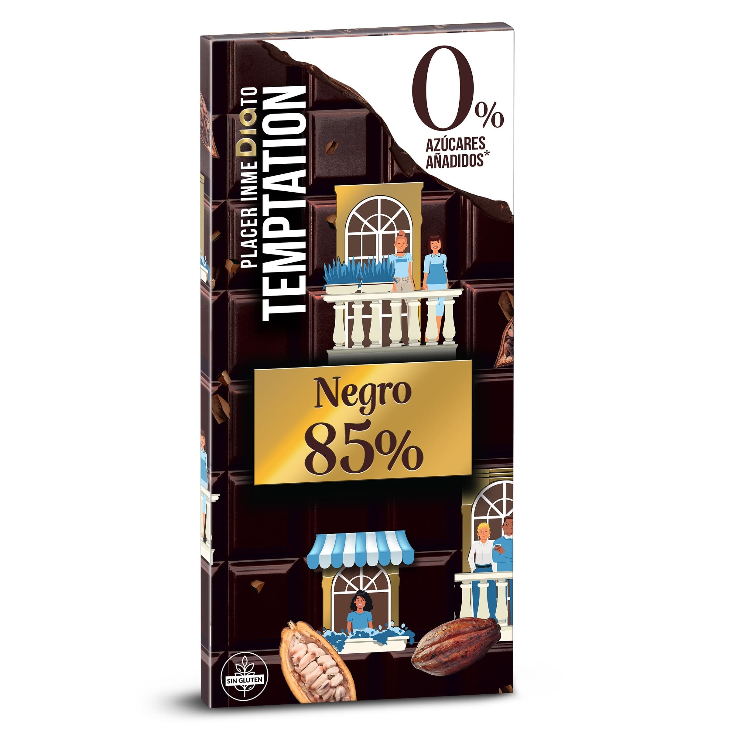 Chocolate negro 85% cacao sin azúcares añadidos Dia Temptation 100 g
