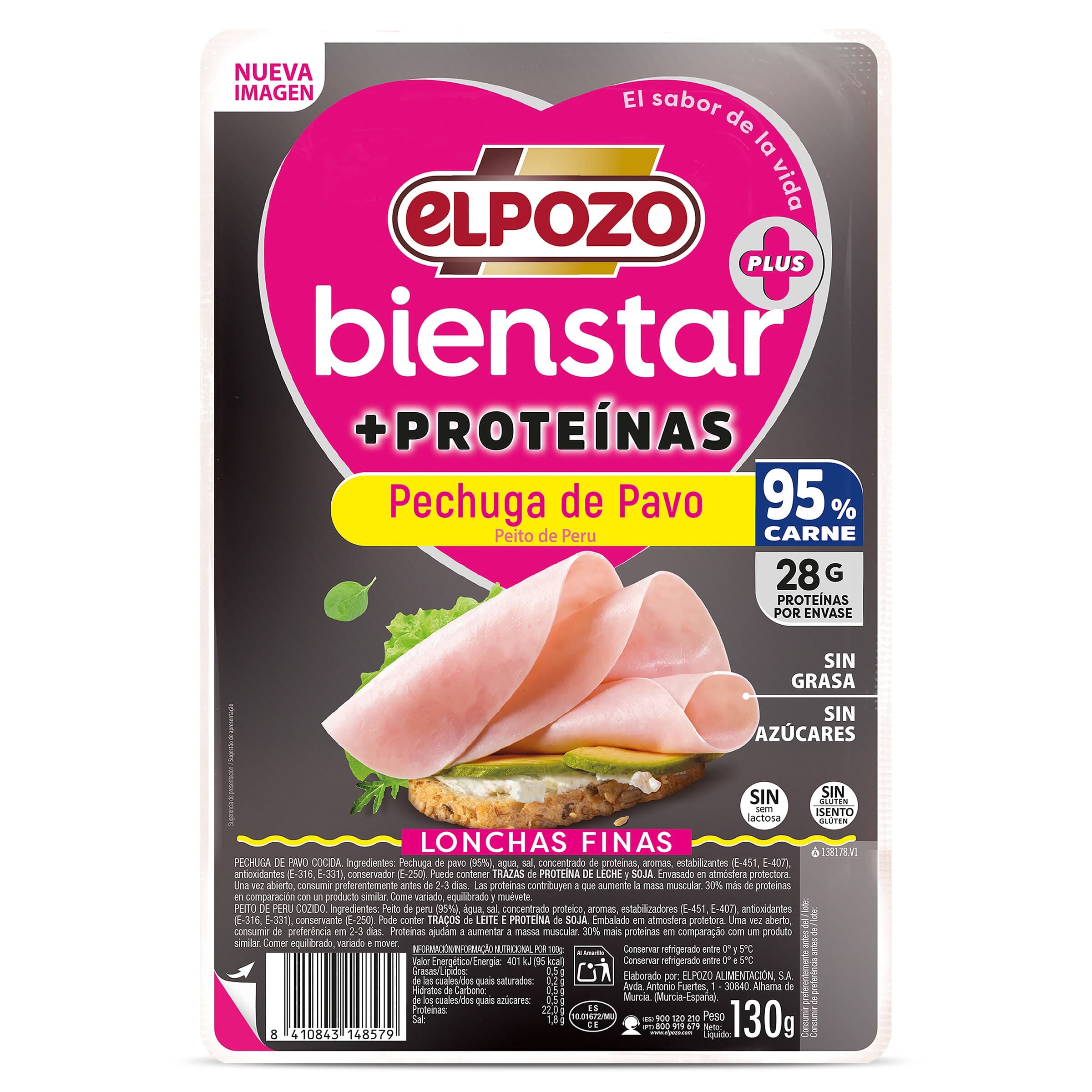 Pechuga de pavo + proteínas Elpozo Bienstar sobre 130 g