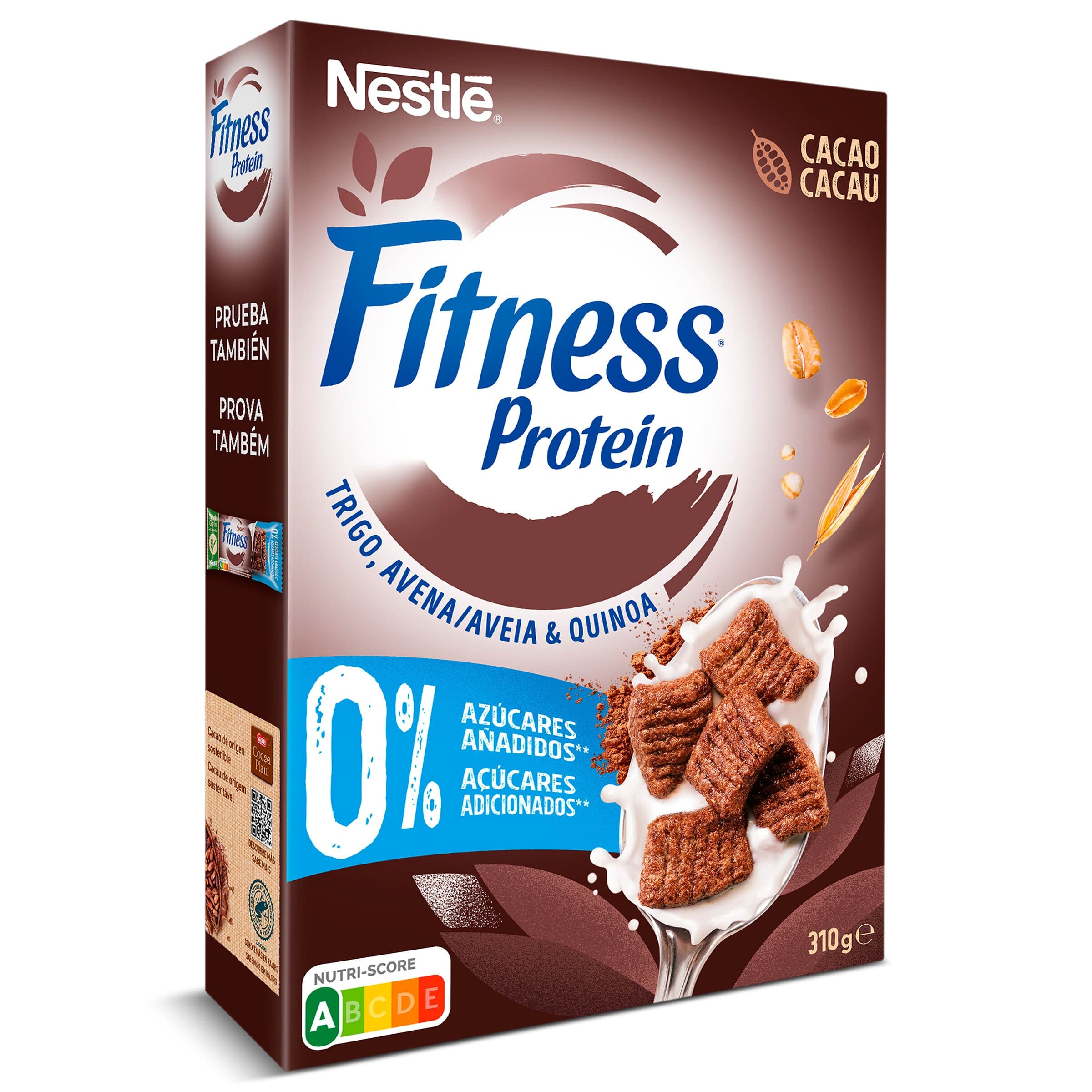 Cereales de trigo, avena y quinoa integral con cacao proteína Nestlé Fitness caja 310 g