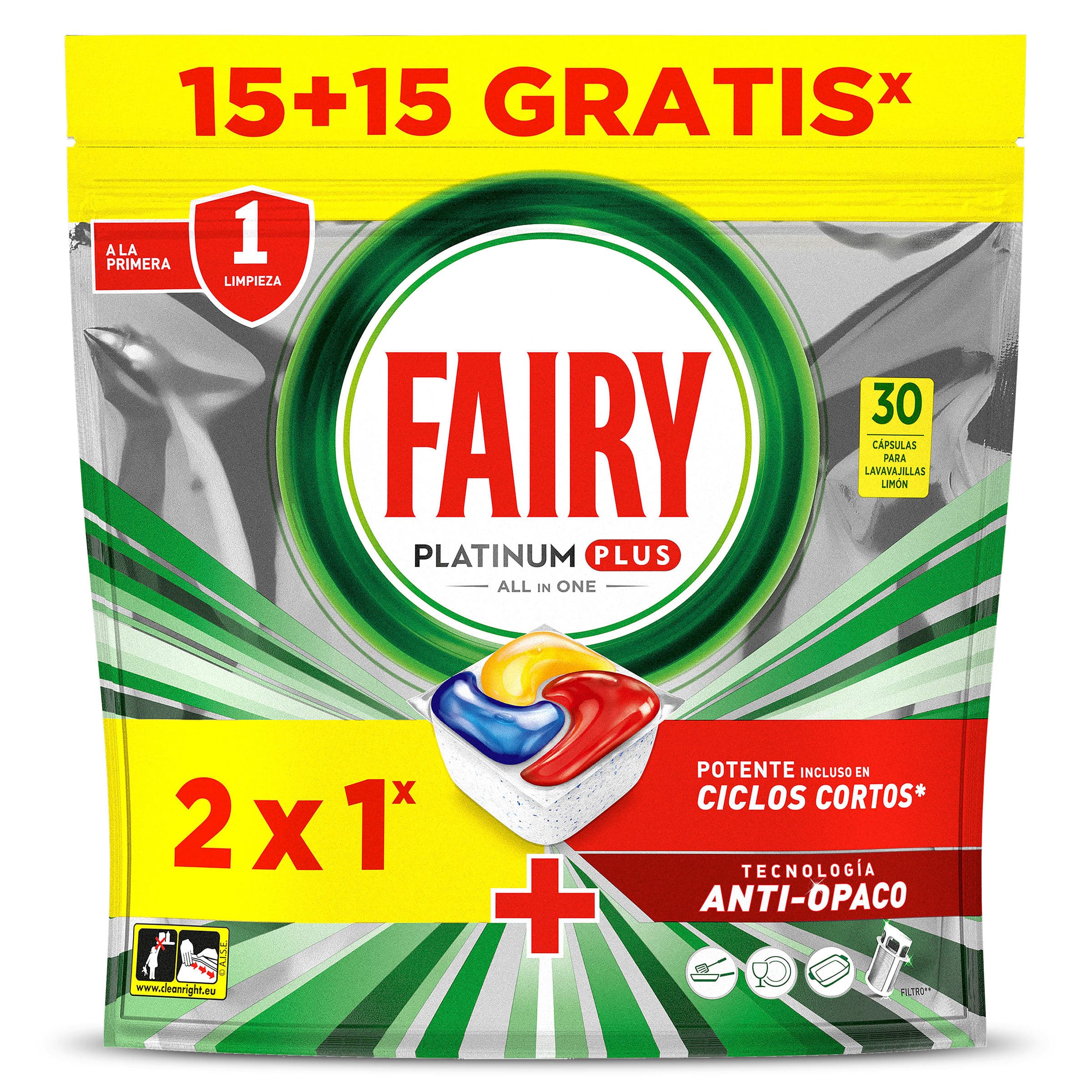 Lavavajillas máquina platinum plus limón Fairy bolsa 30 unidades