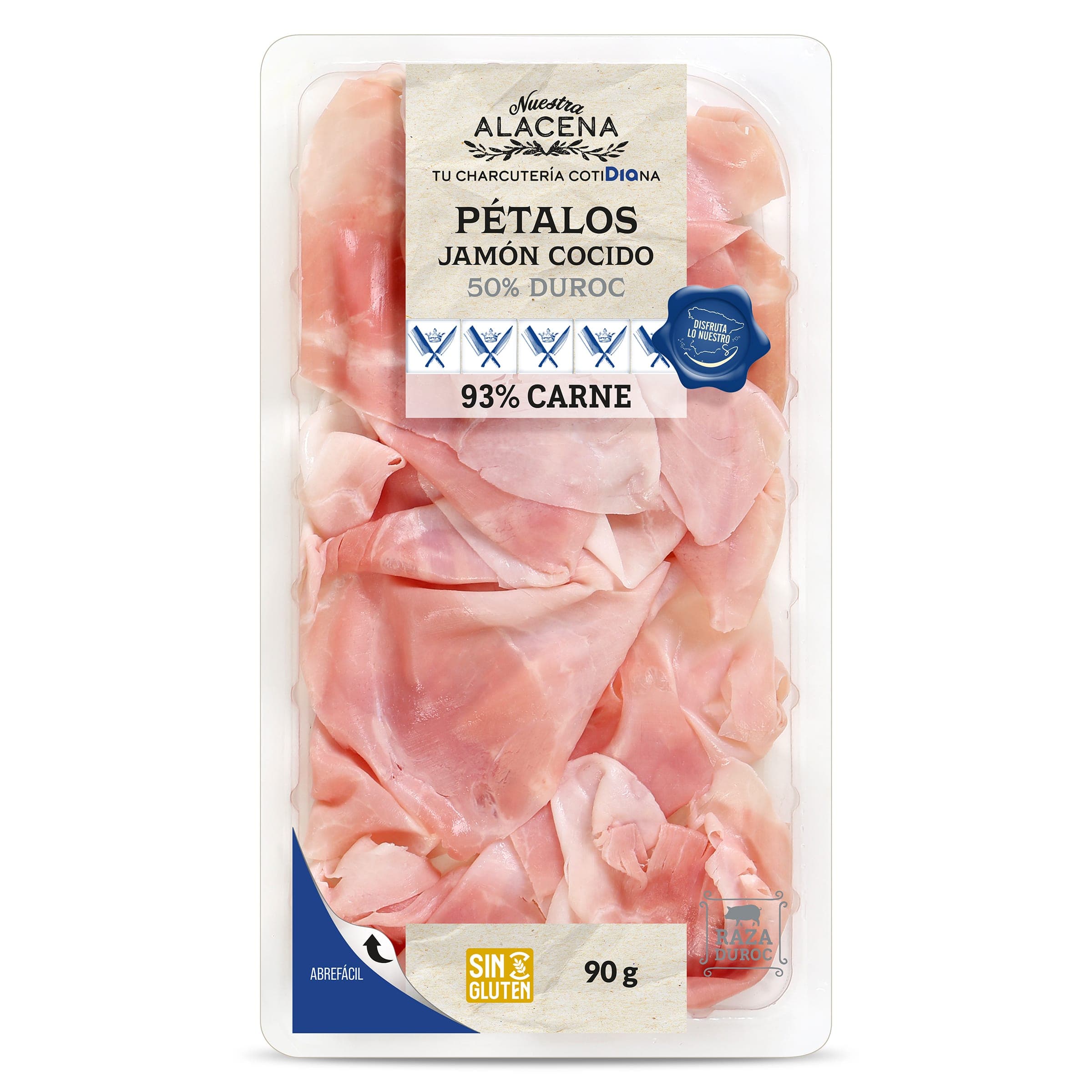 Pétalos de jamón cocido 93% duroc 50% Dia Nuestra Alacena sobre 90 g