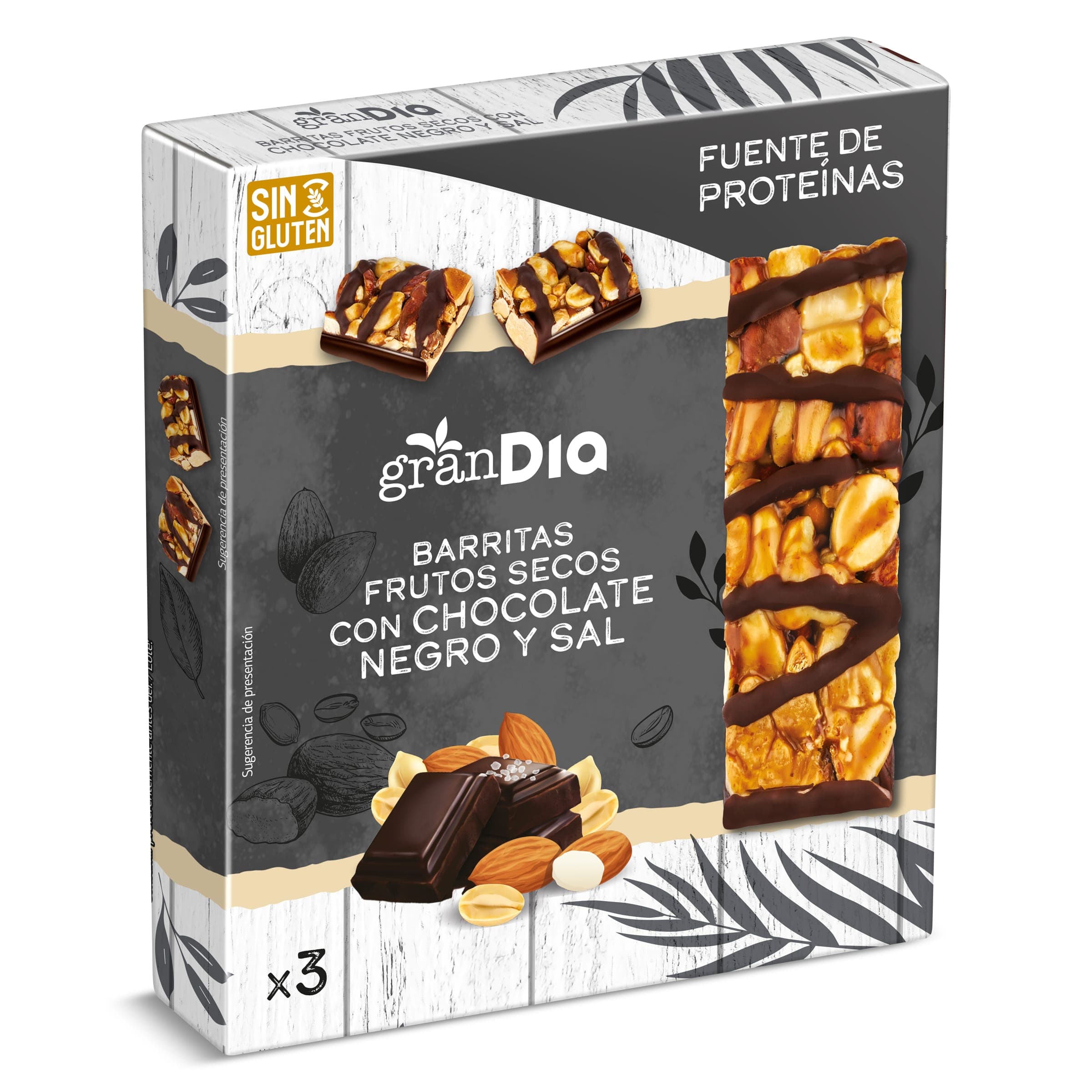 Barritas de frutos secos con chocolate y sal Gran Dia caja 90 g