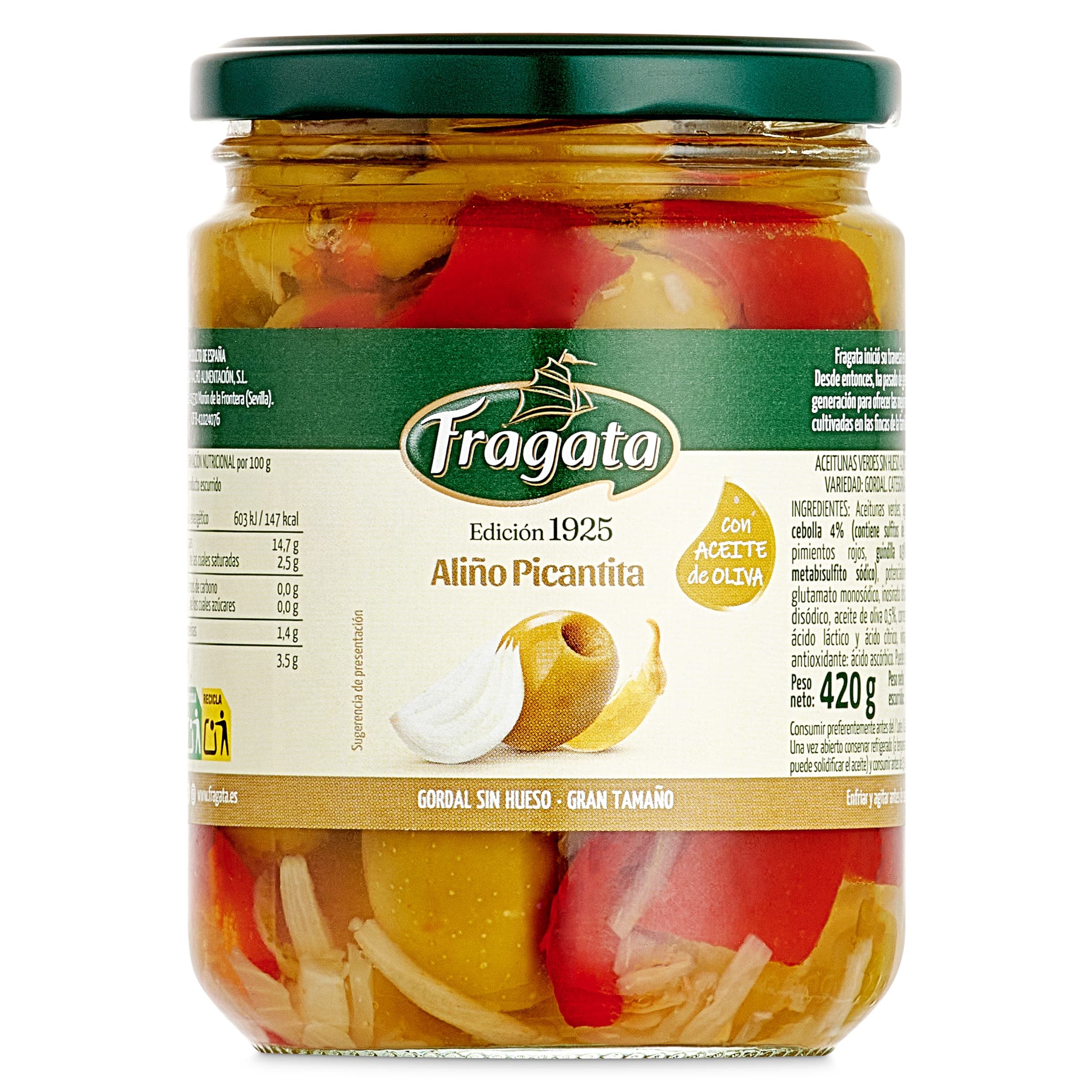 Aceitunas gordal sin hueso picantes Fragata 200 g