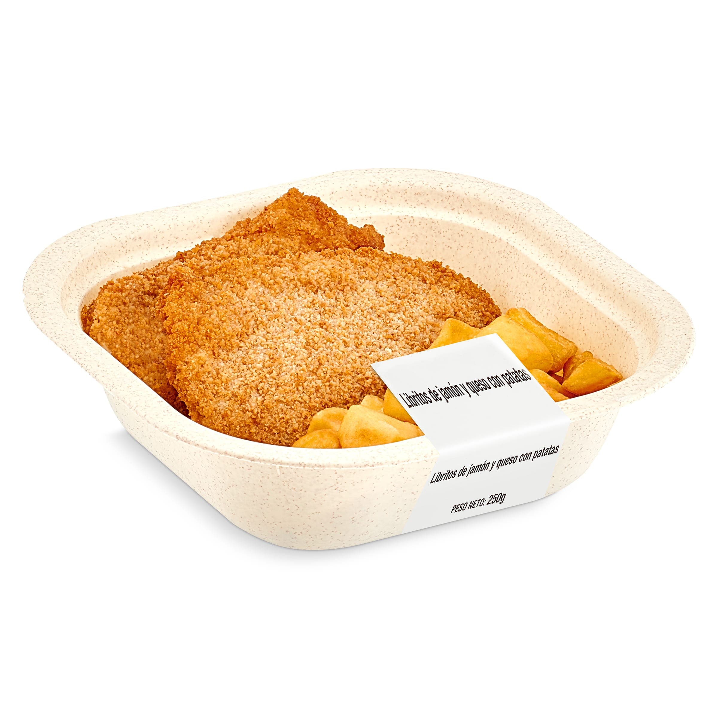 Libritos de jamón y queso con patatas fritas 250 g