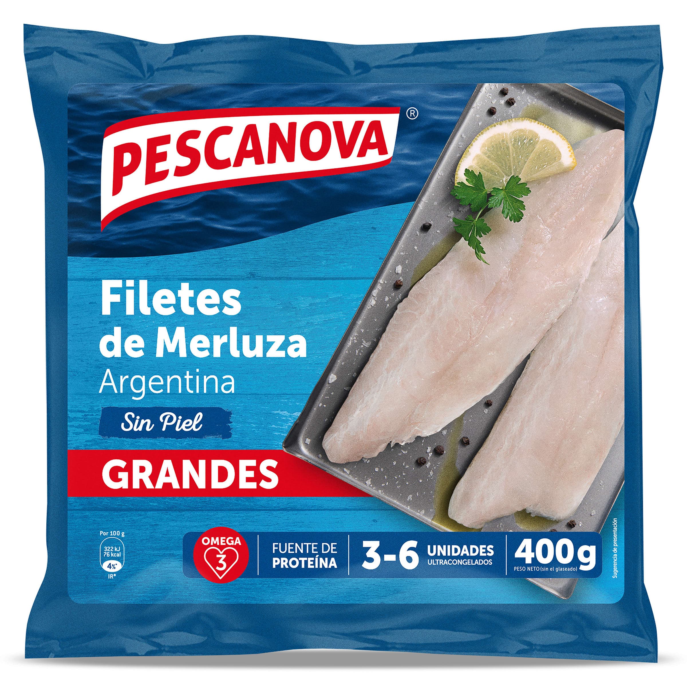 Filetes de merluza Argentina sin piel grandes Pescanova bolsa 400 g