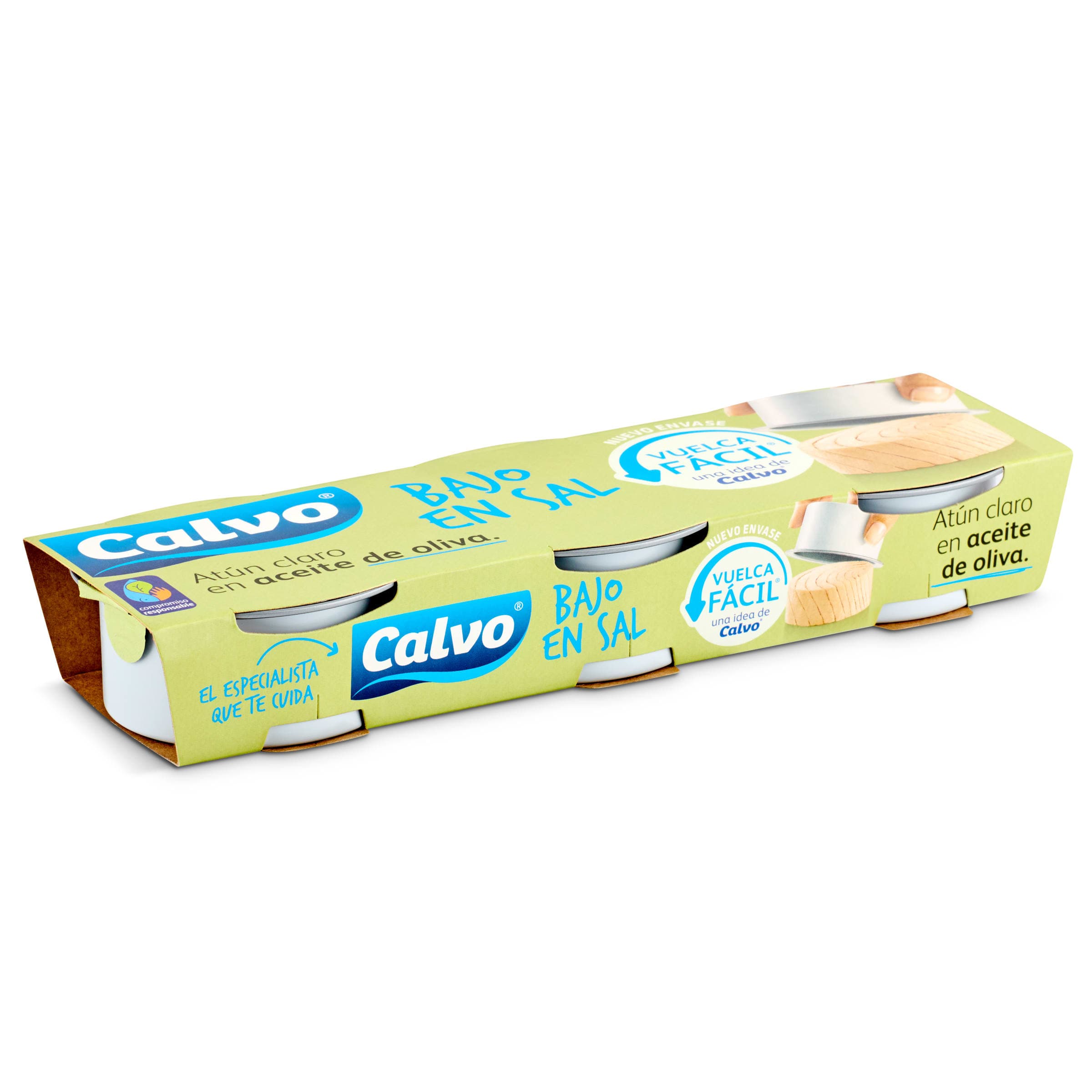 Atún claro en aceite de oliva bajo en sal Calvo 3 x 52 g