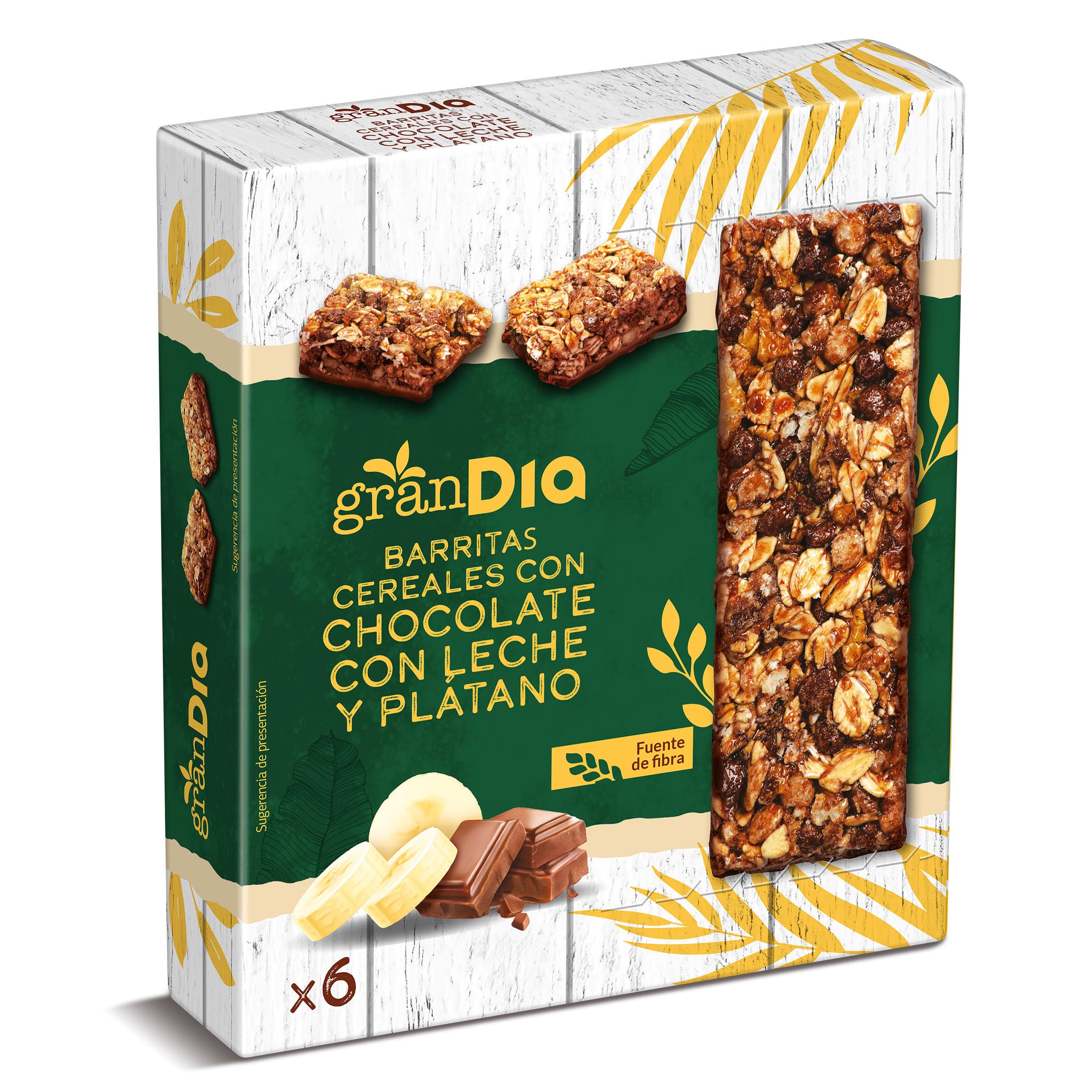 Barritas de cereales plátano y chocolate con leche Gran Dia caja 150 g