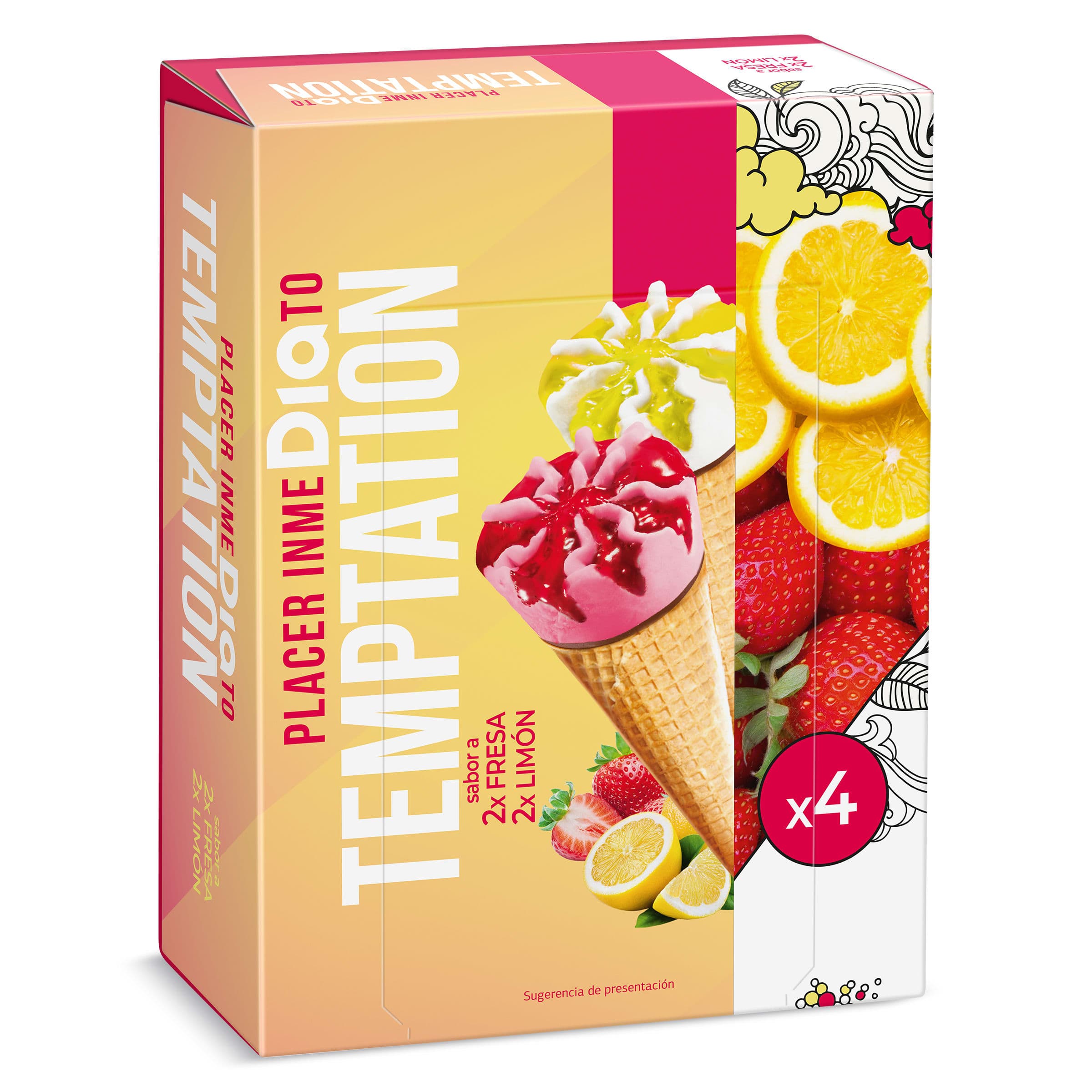 Helado cono fresa o limón Dia Temptation 4 x 68 g