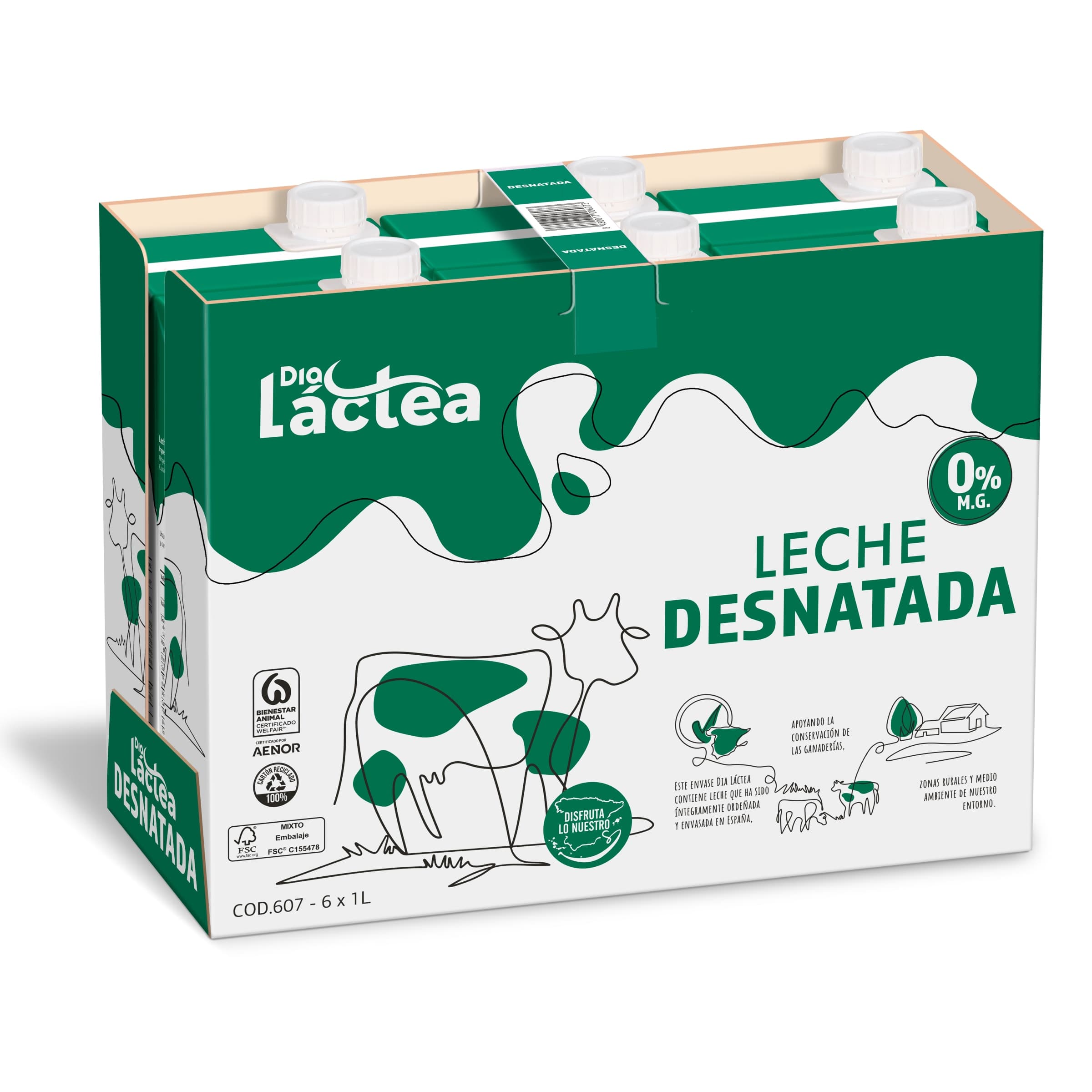 Leche desnatada Dia Láctea pack 6 x 1 L