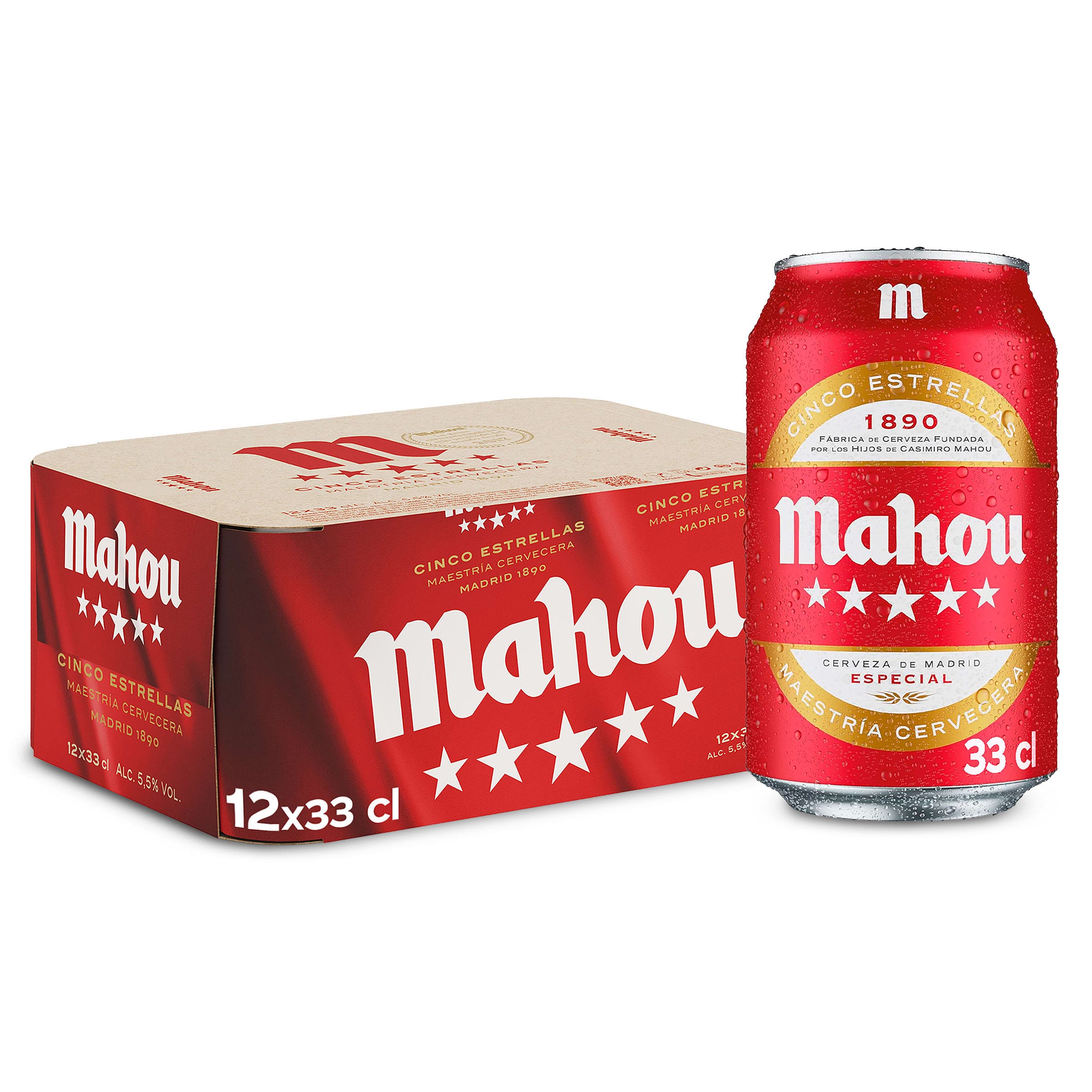 Cerveza Mahou 5 Estrellas pack 12 x 33 cl